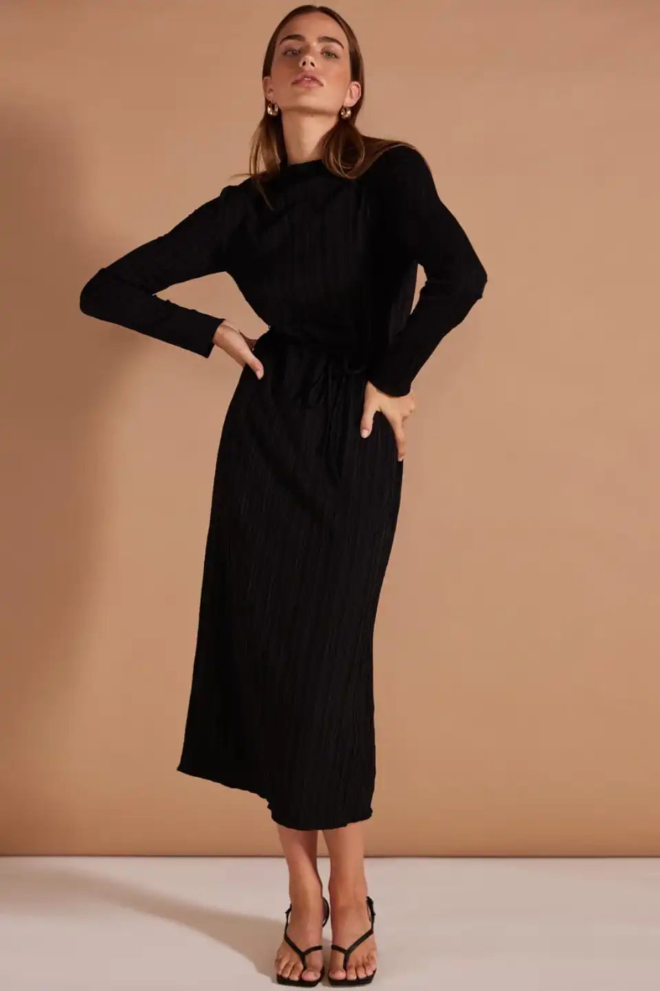 Carmon Black Long Sleeve Maxi Dress for Women - Elegant Flowy Evening Gown for Parties, Weddings & Special Occasions