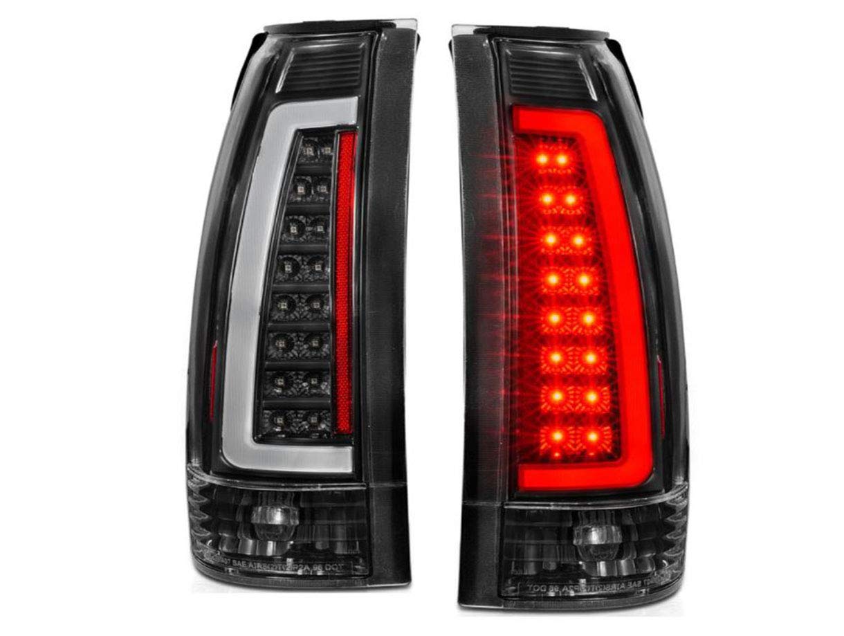 1988-1999 Chevy GMC C/K Full Size Smoke Black LED Tail Lights Pair - C-Type Replacement Tube Lights for Passenger & Driver Side | Durable Auto Parts for Truck & SUV Night Driving Safety