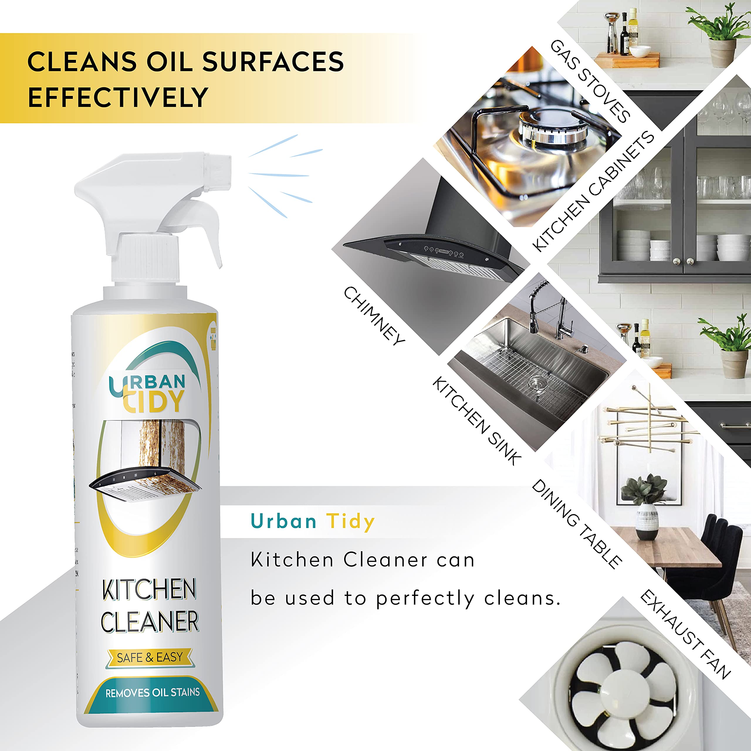 Urban Tidy Kitchen Cleaner - Oil Stain Remover for Gas Stove, Chimney, Oven, Grill & Exhaust Fans | Burnt Pot Cleaner with Lemon Fragrance (500g) | Perfect for Deep Cleaning and Degreasing Kitchen Appliances