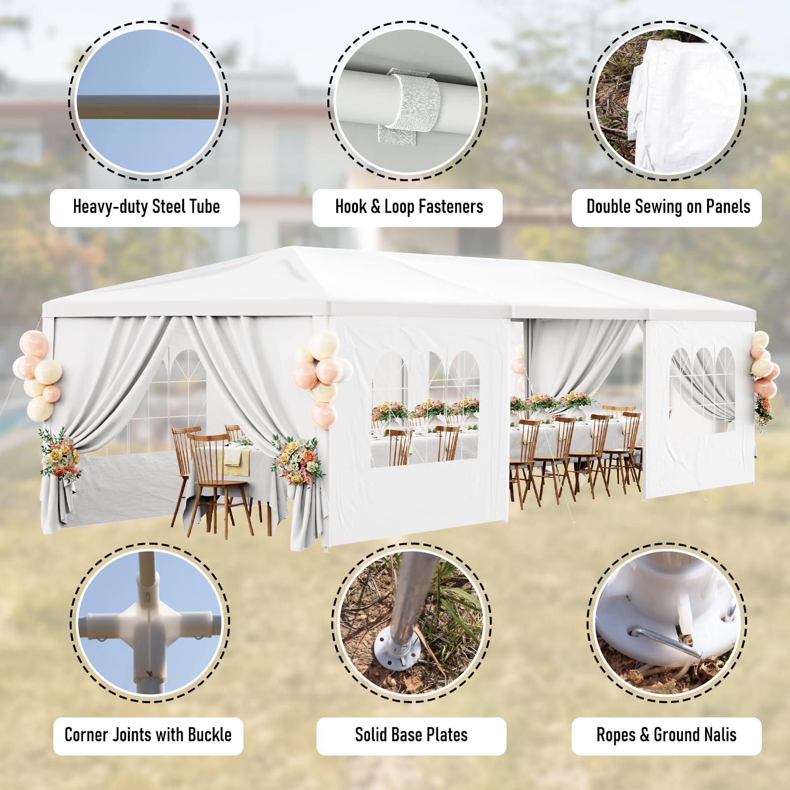10x30 Heavy Duty Outdoor Party Tent - White Canopy with 7 Removable Sidewalls for Weddings, BBQ, Graduation & Birthday Events | Waterproof Patio Gazebo Shelter for Backyard, Garden & Commercial Use