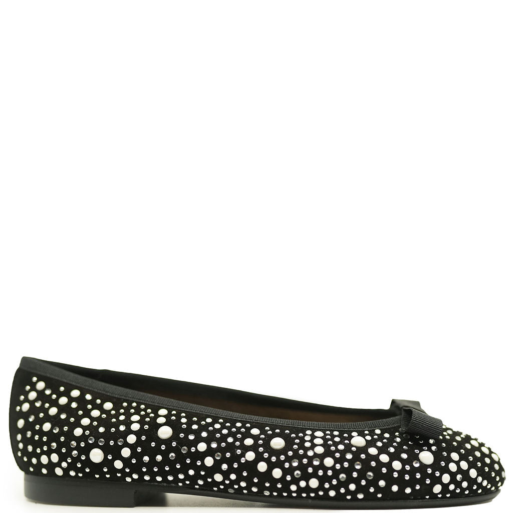 Black Pearl Bow Flat Shoes for Women - Elegant & Comfortable Flats for Work, Party, and Casual Wear