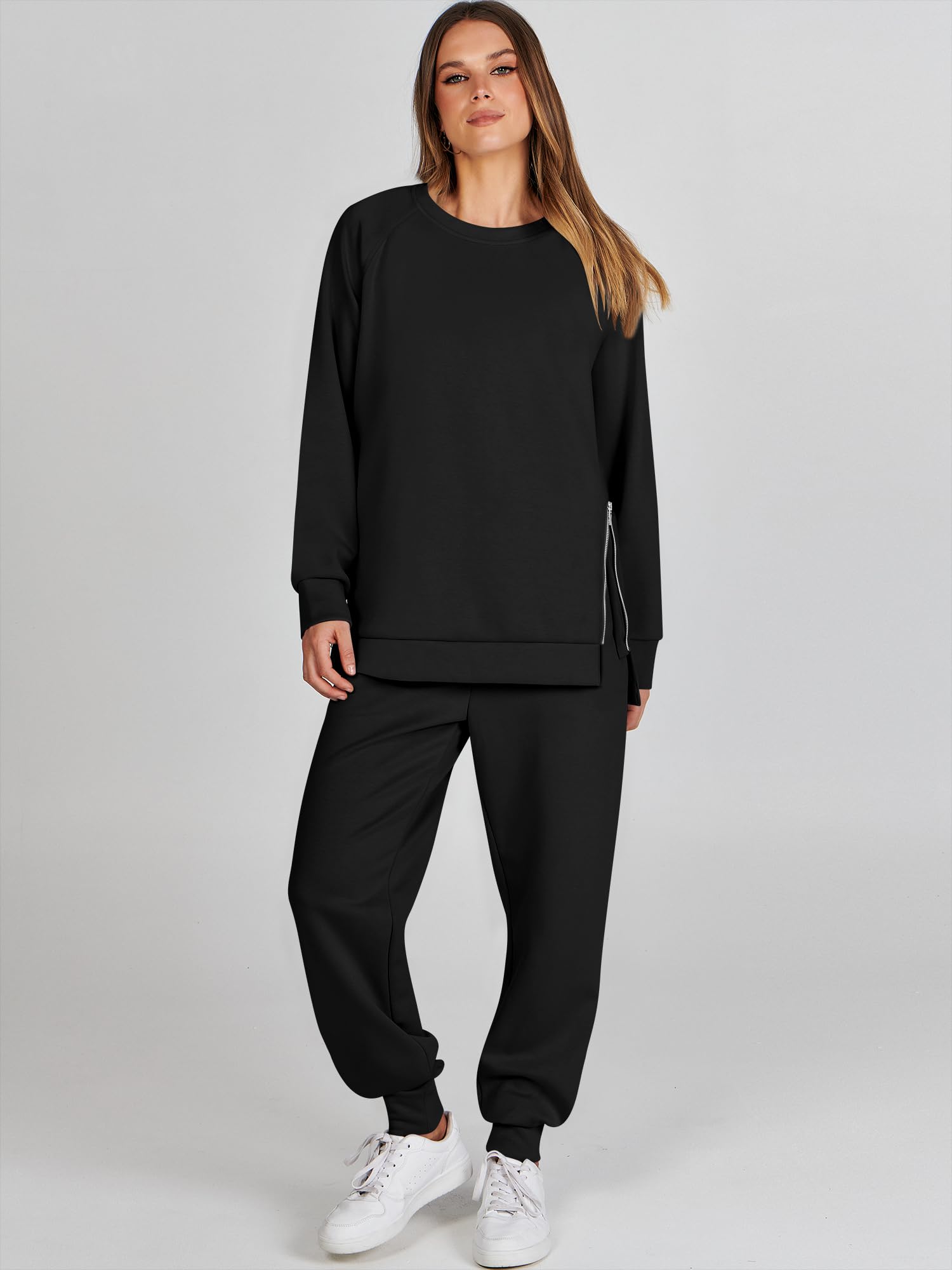 ANRABESS Women's 2-Piece Lounge Set - Fall Crewneck Sweatshirt & Jogger Sweatpants Matching Outfit, Casual Tracksuit for Home, Workout & Streetwear