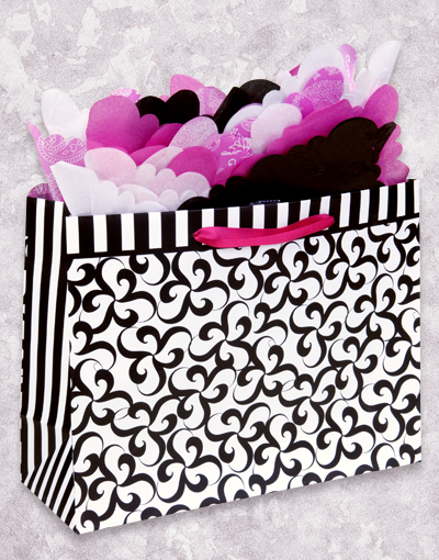 Elegant Black and White Twirl Gift Bags for Birthdays, Weddings & Parties - Premium Decorative Favor Bags for Special Occasions