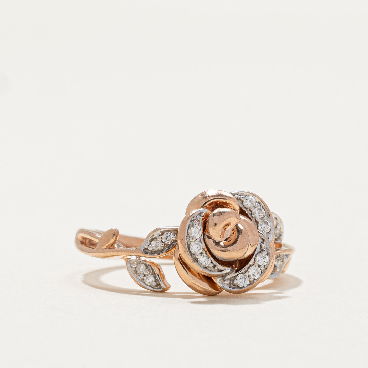 Disney 10K Rose Gold Rose Ring with 0.10ctw Diamond Accents | Size 5 | Elegant Jewelry Gift for Women | Perfect for Valentine's Day, Anniversary & Special Occasions