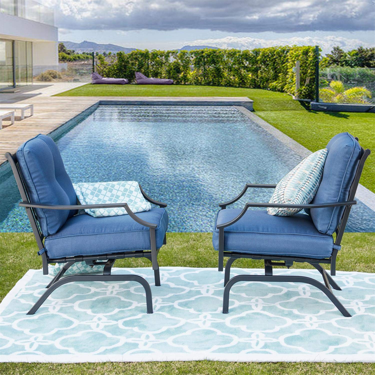 PatioFestival Outdoor Rocking Chairs - Black Metal Spring Motion Patio Furniture with Padded Cushion, Bistro Dining Set for Porch, Garden, Balcony | Perfect for Relaxing, Entertaining & Outdoor Dining