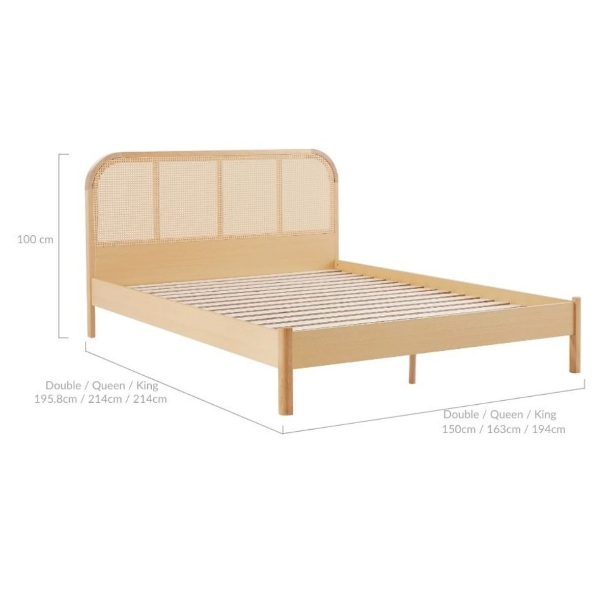 Luxury Rattan Bed Frame with Curved Headboard - Double Size Bed for Master Bedroom, Guest Room & Bohemian Style Home Decor