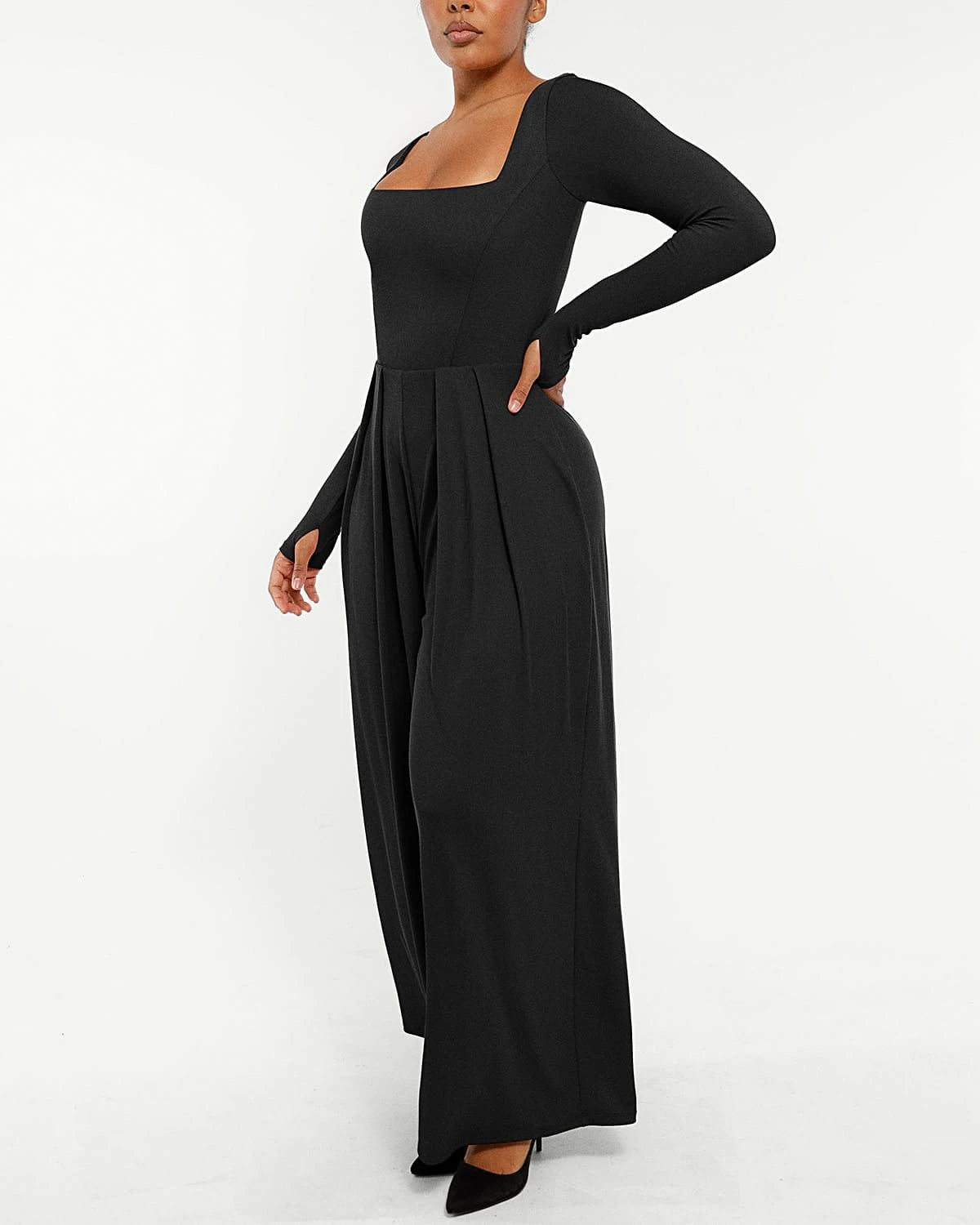 Square Neckline Slimming Jumpsuit for Women - Tummy Control Bodysuit with Built-in Shapewear - Perfect for Parties, Date Nights & Special Occasions