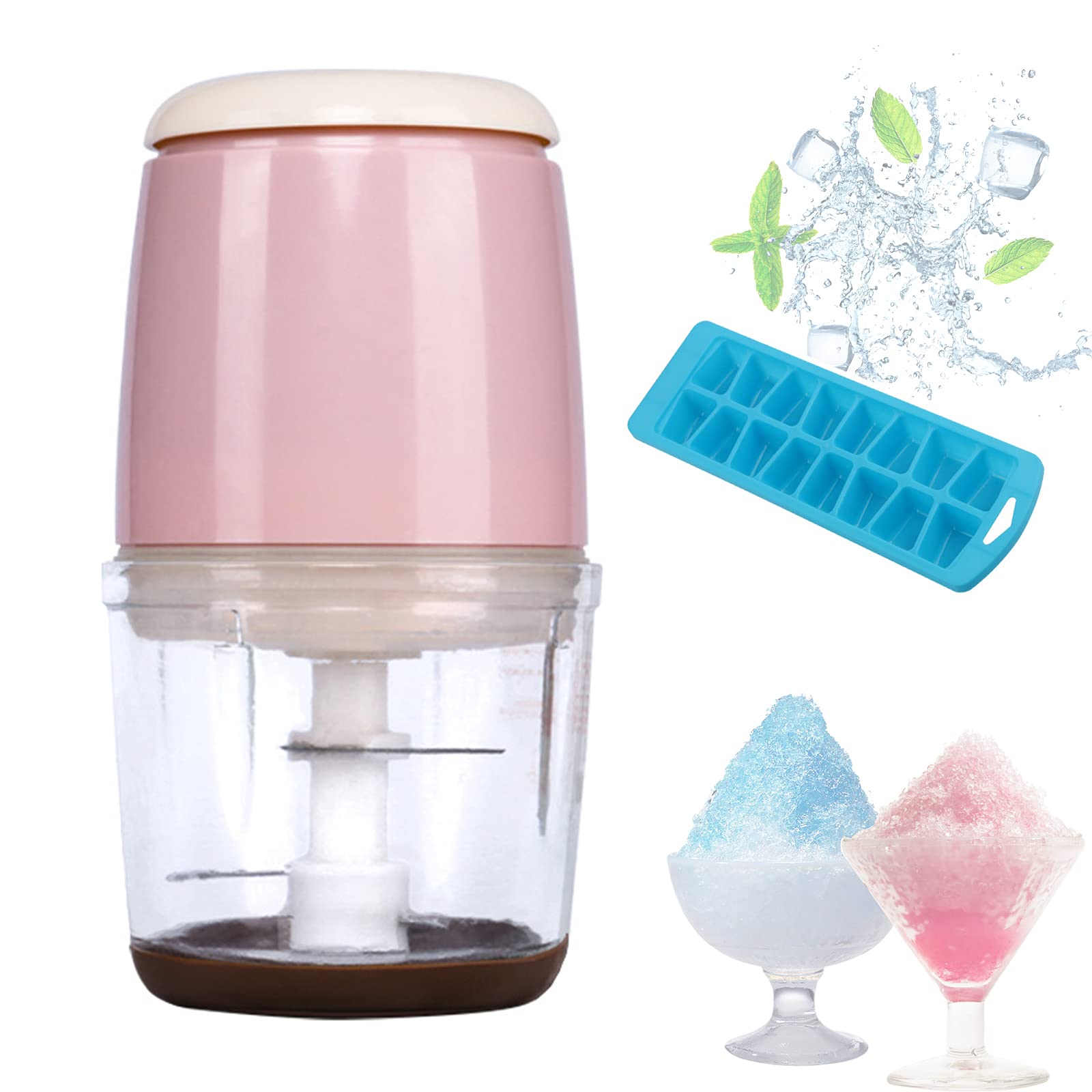 Portable Electric Ice Crusher Machine - Stainless Steel 3-Blade Shaver for Home & Commercial Use - Perfect for Smoothies, Cocktails & Frozen Treats - Includes Ice Tray (Pink)