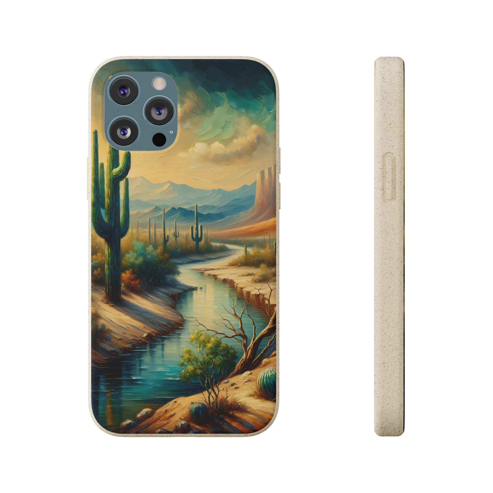 Eco-Friendly Biodegradable Phone Case with Scenic River Mountain Desert Design - Compatible with iPhone & Samsung All Models - Perfect for Outdoor Enthusiasts & Nature Lovers