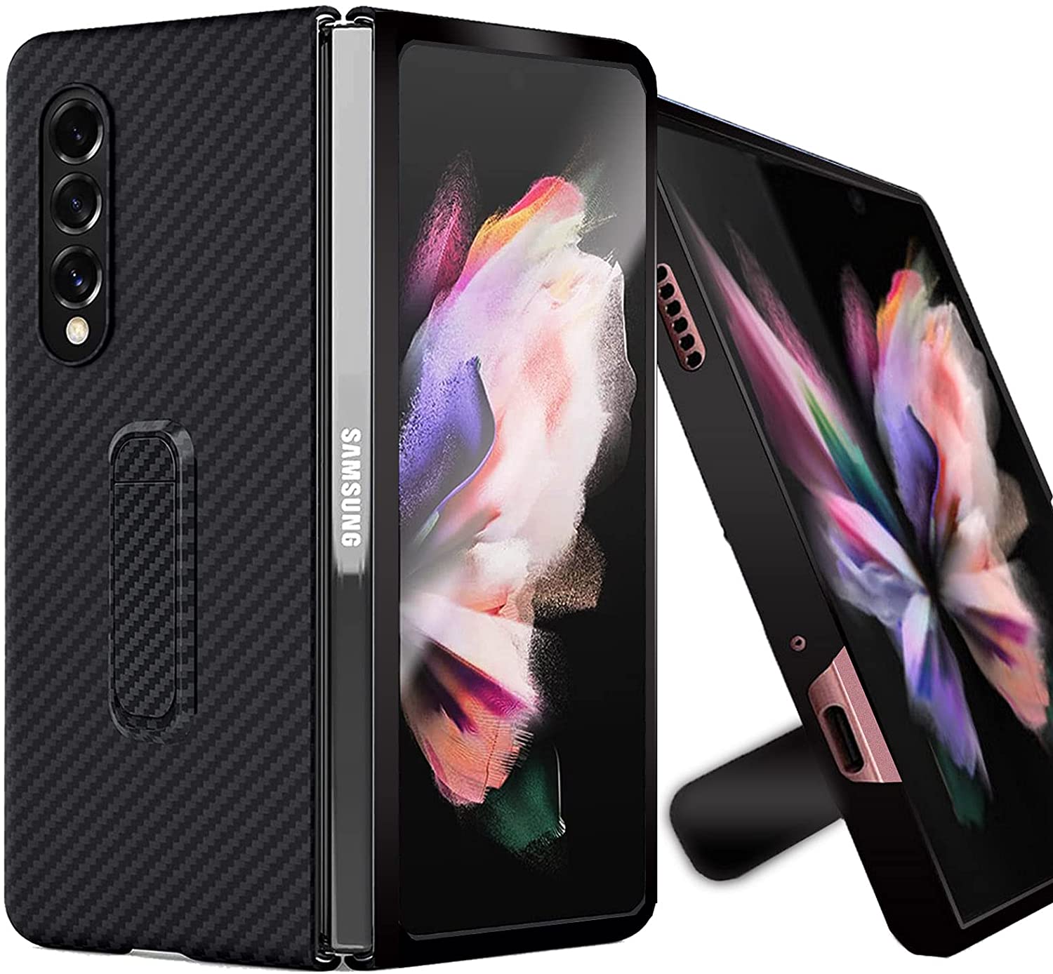 Samsung Galaxy Z Fold 3 Case - Premium Carbon Fiber Leather Protective Cover with Round Edges | Slim & Durable Phone Case for Business & Travel Use