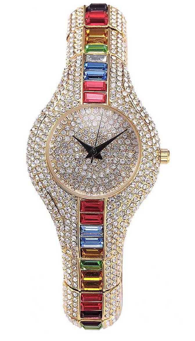 MASTOP Luxury Unisex Hip Hop Diamond Watch - Bling Colorful Analog Quartz Bracelet Dress Wristwatch for Men & Women | Perfect for Parties, Gifts, and Fashion Accessories