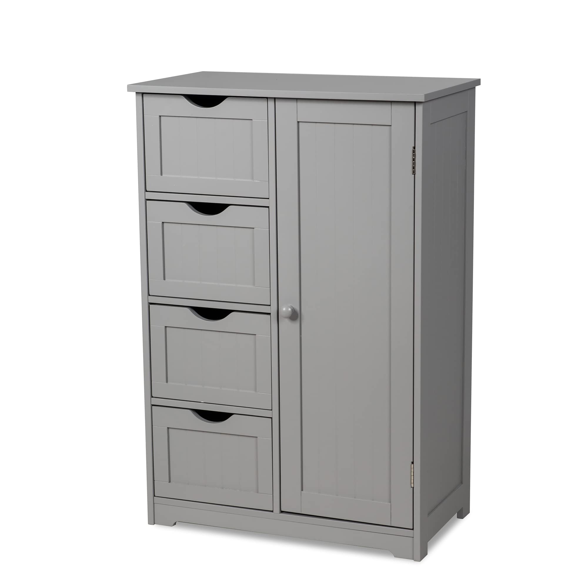 GLACER 4-Drawer Bathroom Storage Cabinet with Door - Wooden Floor Organizer for Bathroom, Living Room, Kitchen - 22 x 12 x 32 Inches, Grey | Space-Saving Solution for Towels, Toiletries & Home Essentials