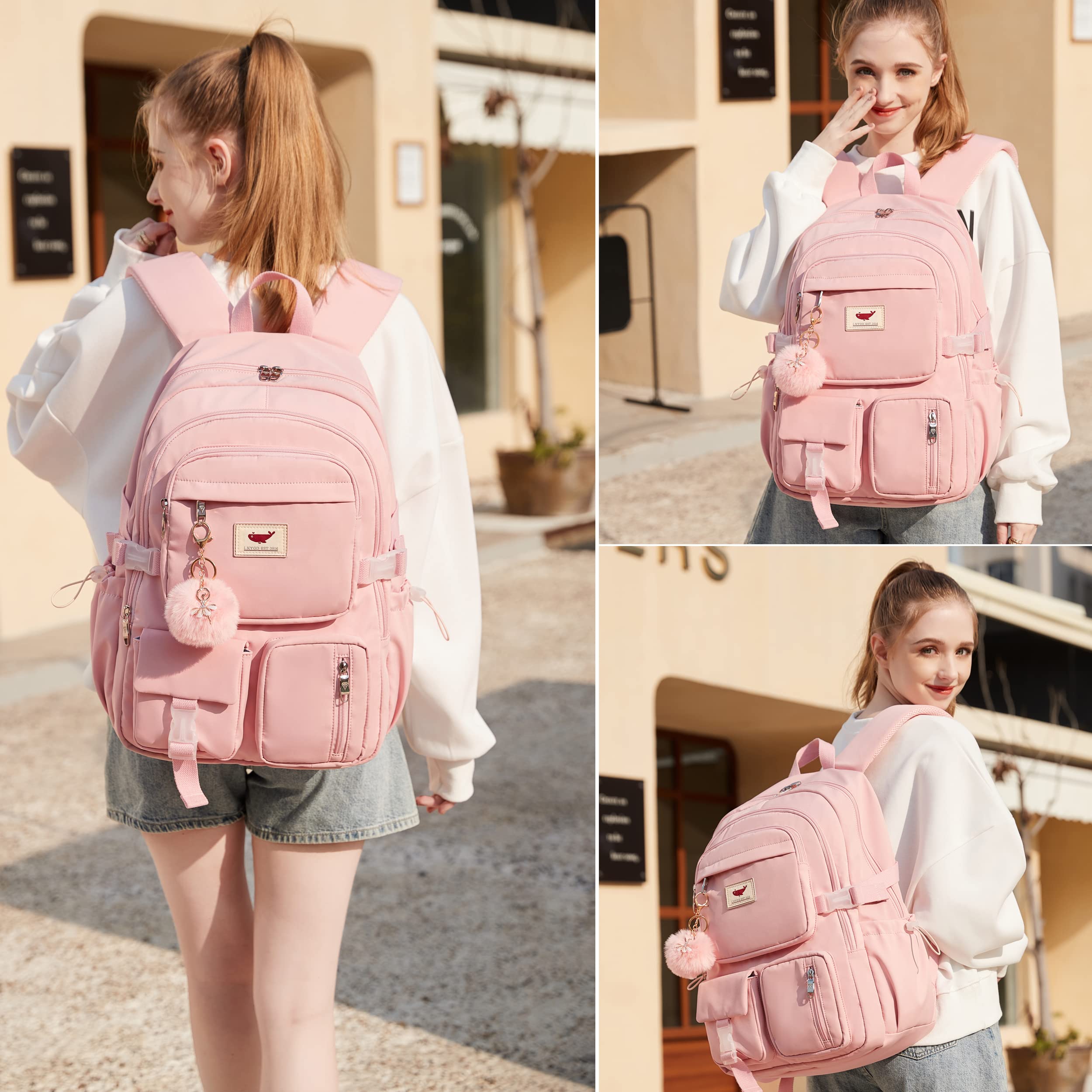 LXYGD 15.6 Inch Anti-Theft Laptop Backpack for Women & Teens - Lightweight School Bag for Elementary, Middle, High School & College Students - Travel Backpack with Large Capacity for Books & Essentials (Pink) - Perfect for Daily Commute, Campus Life & Business Trips