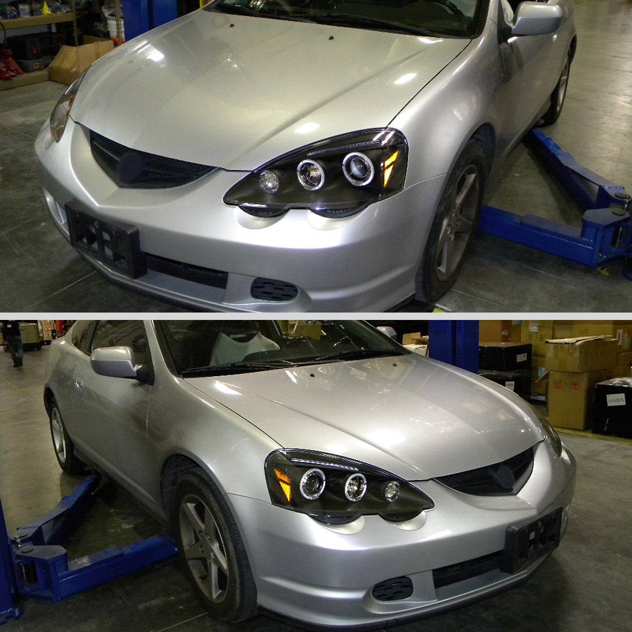 2002-2004 Acura RSX Halo Projector Headlights - Dual LED Angel Eye Headlight Assembly Replacement - Perfect for Night Driving & Car Upgrades