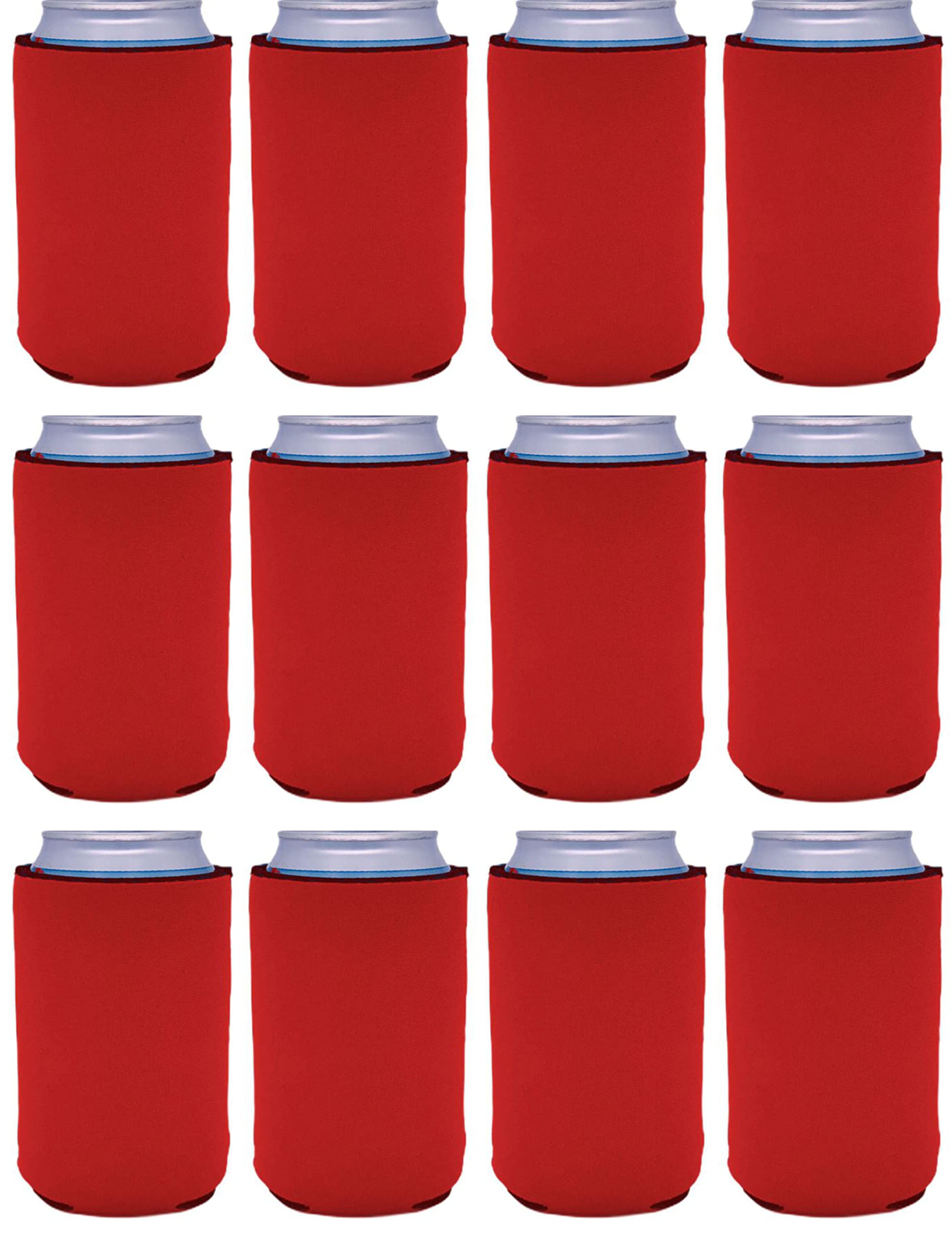 12 Pack Red Neoprene Collapsible Can Coolers - Insulated Beer Sleeves for Camping, BBQs & Outdoor Parties