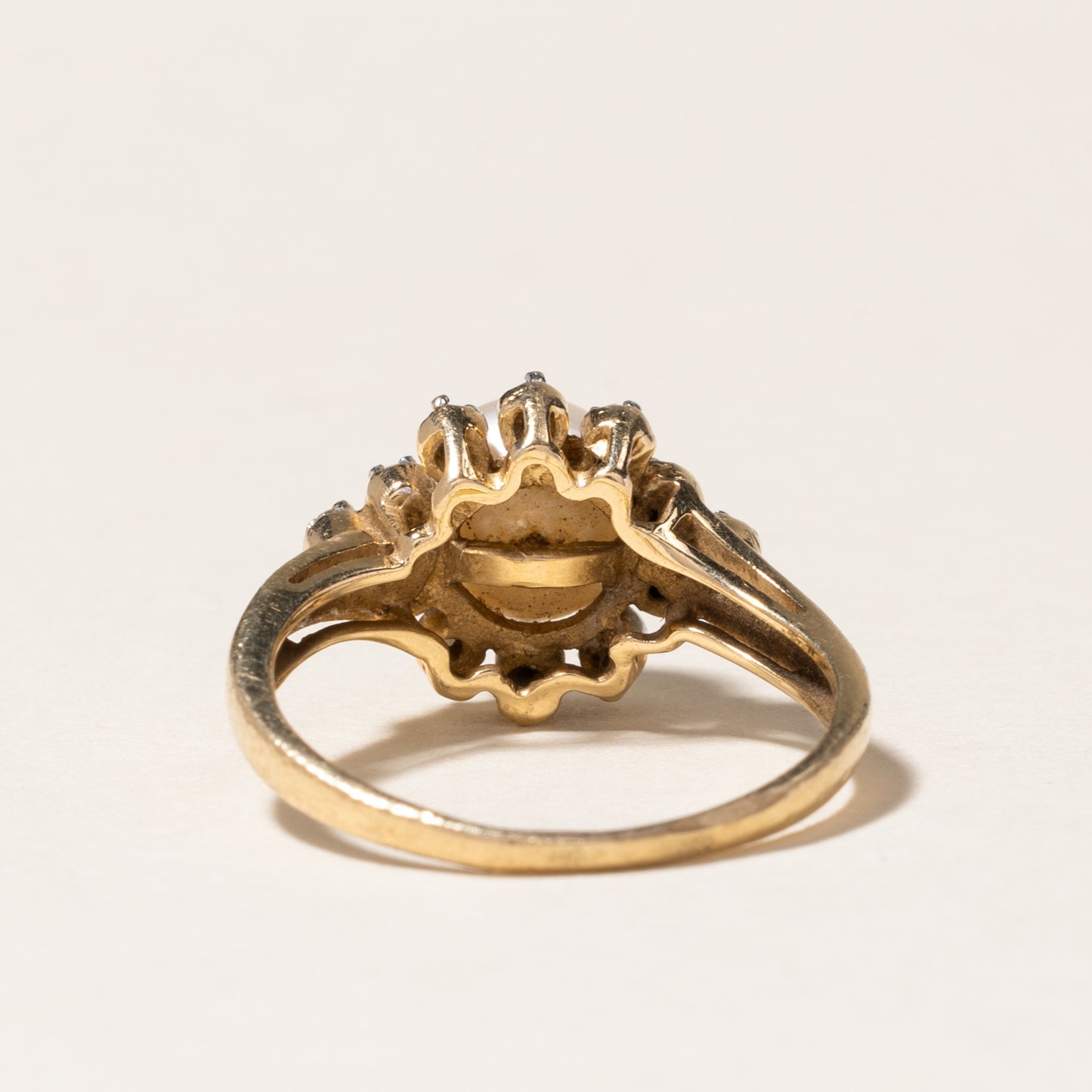Elegant 6.70mm Pearl & Diamond Petal Ring - 0.06ctw | Size 4.75 | Perfect for Weddings, Anniversaries & Special Occasions