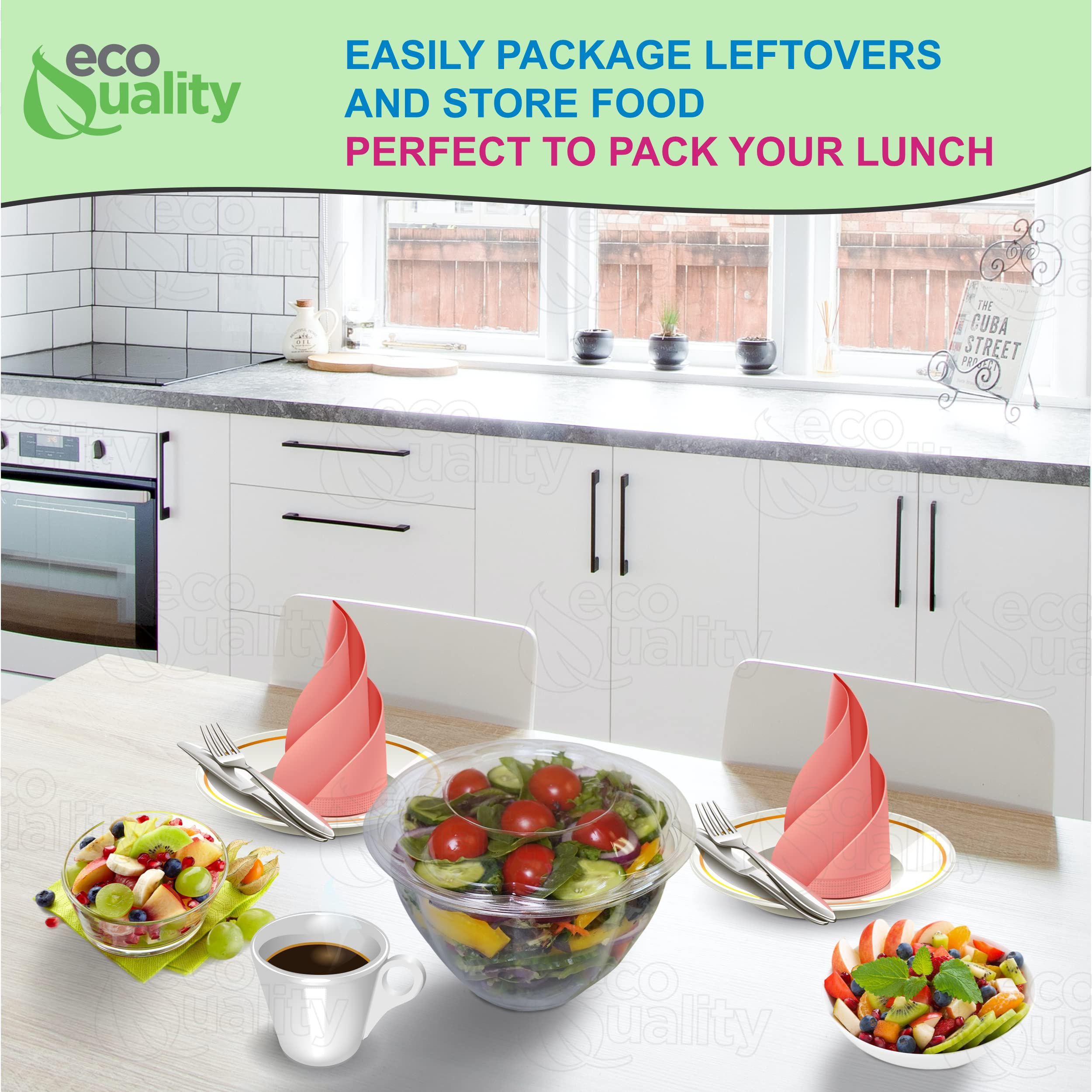 48oz Clear Disposable Salad Bowls with Lids (600 Pack) - BPA-Free Plastic Food Storage Containers for Meal Prep, Takeout, Picnics & Parties | Airtight Leakproof Design Keeps Salads, Fruits & Leftovers Fresh | Perfect for Restaurants, Catering & Home Use