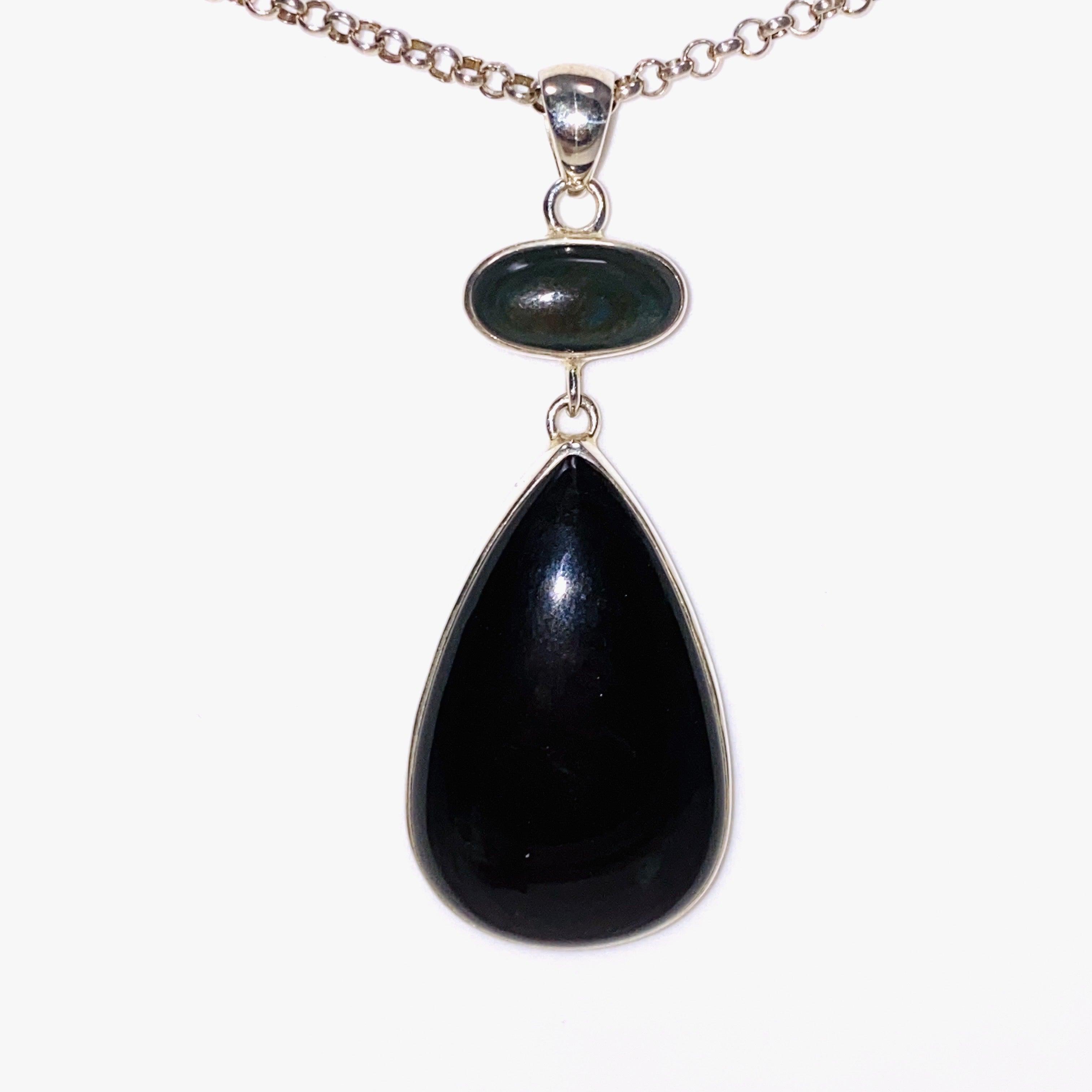 Rainbow Obsidian Double Stone Teardrop Pendant Necklace - Natural Gemstone Jewelry for Women - Perfect for Spiritual Healing, Meditation & Everyday Wear