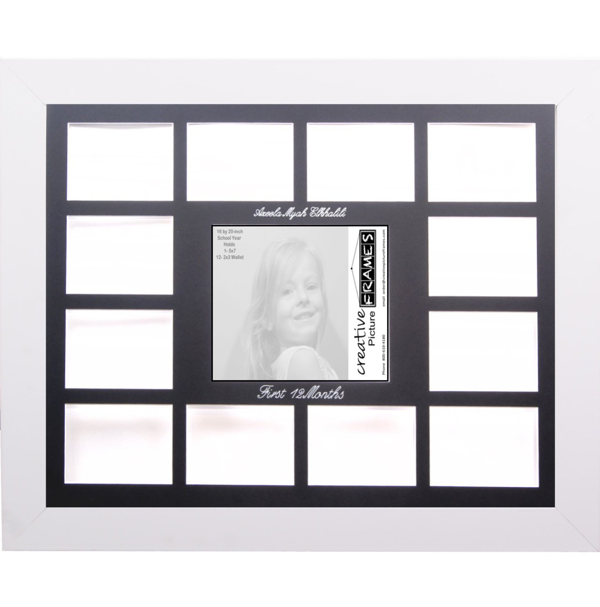 Custom Calligraphy 12-Month Newborn Milestone Collage - 18x22 Inch Picture Frame with Black Mat & Wall Hangers - Perfect for Baby's First Year Photos, Nursery Decor & Gift Ideas