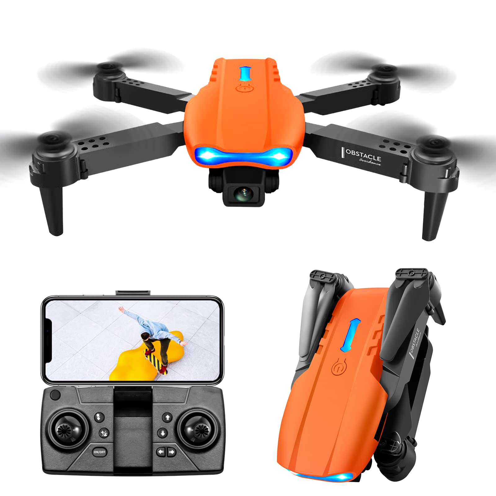 Foldable RC Drone with 4K HD Camera for Adults - Mini Drone with Obstacle Avoidance, Headless Mode & Gravity Sensor - Perfect for Aerial Photography, Outdoor Adventures & Gifts (Orange)