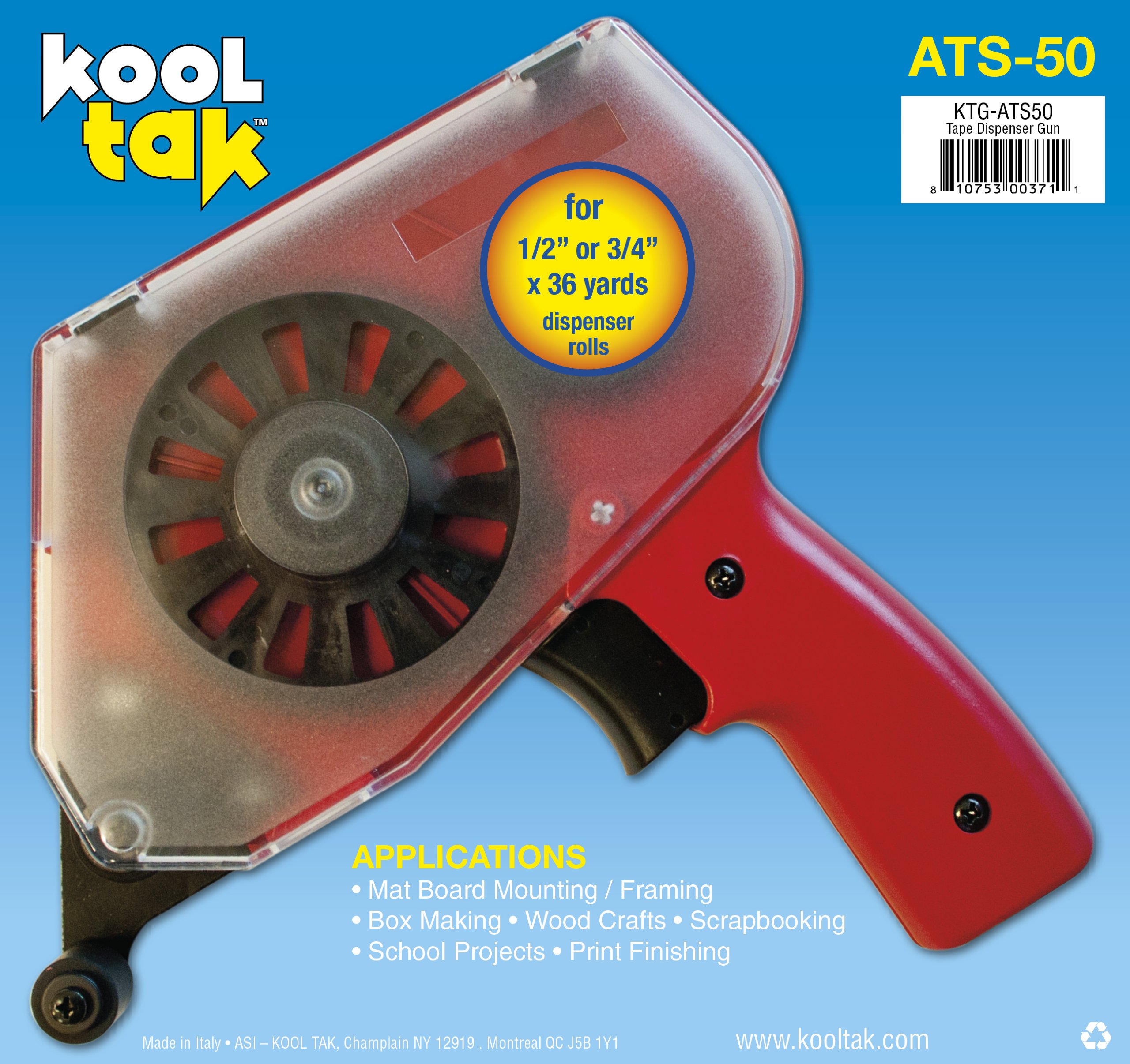 KOOL TAK ATS 50 Adhesive Tape Applicator - Red Tape Dispenser for Packaging, Shipping & Crafts - Perfect for Warehouse, Office & DIY Projects