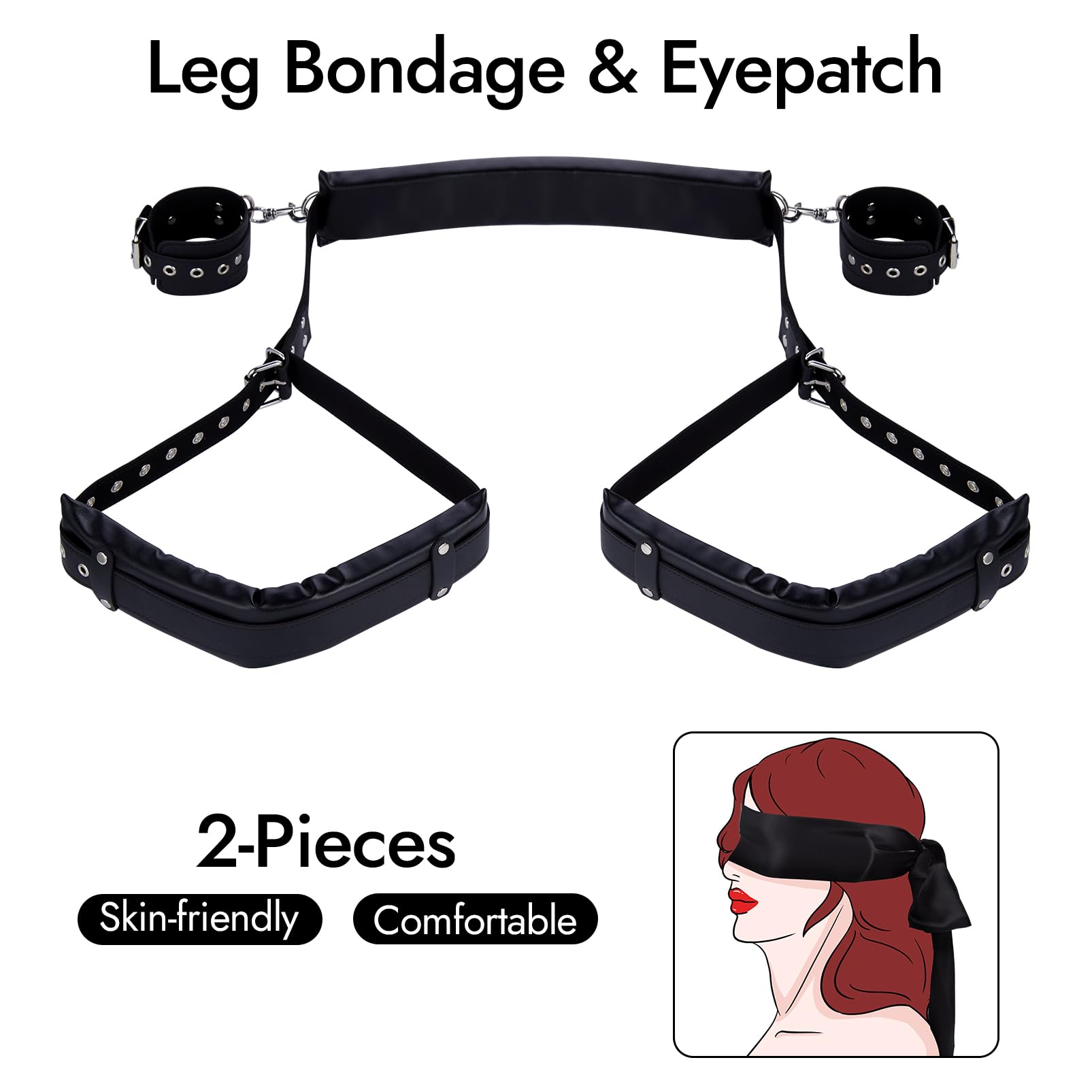 Utimi Adjustable Leather Bondage Restraint Kit - Wrist & Thigh Cuffs with Back Handcuffs & Blindfold for Couples | BDSM Sex Toys for Men & Women | Perfect for Sensual Play, Roleplay & Spicing Up Your Bedroom | Black