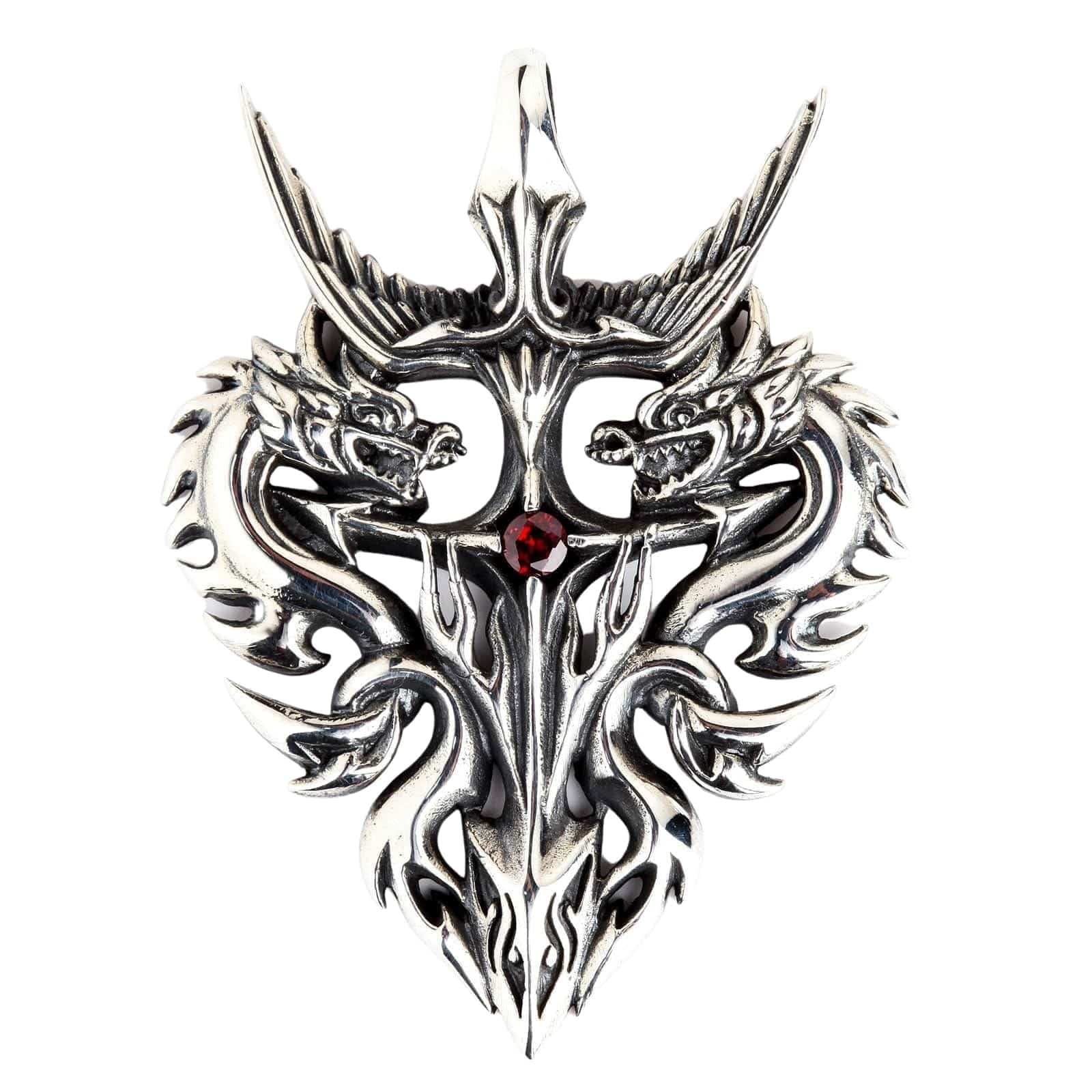 Red Garnet Guardian Dragon Sterling Silver Pendant - Medieval Style Jewelry for Necklace, Gift & Spiritual Protection | Perfect for Cosplay, Fantasy Lovers & Unique Fashion Accessories