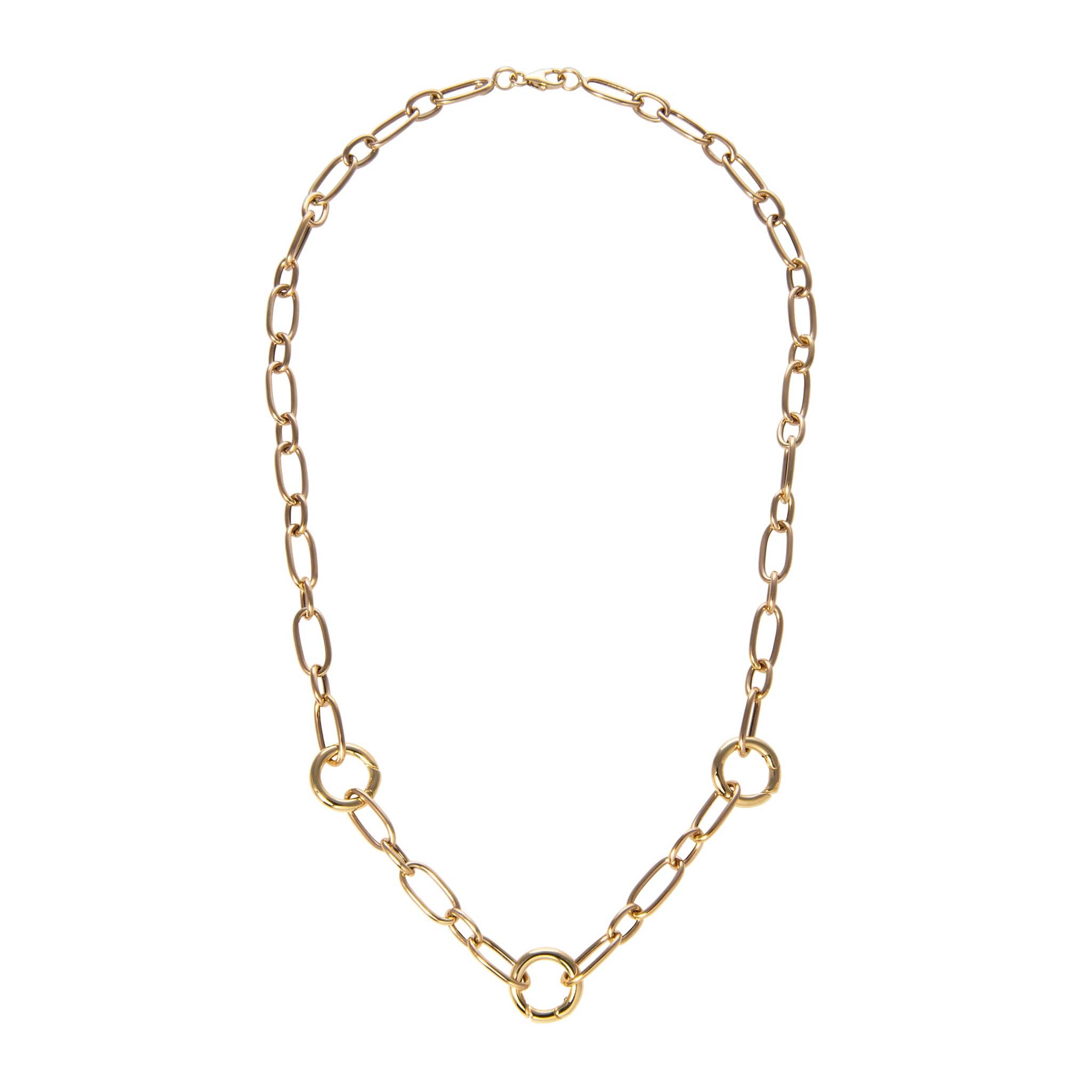 3-Station Mixed Oval Link Charm Necklace - Elegant Layered Pendant Jewelry for Women, Perfect for Daily Wear, Parties & Gifts