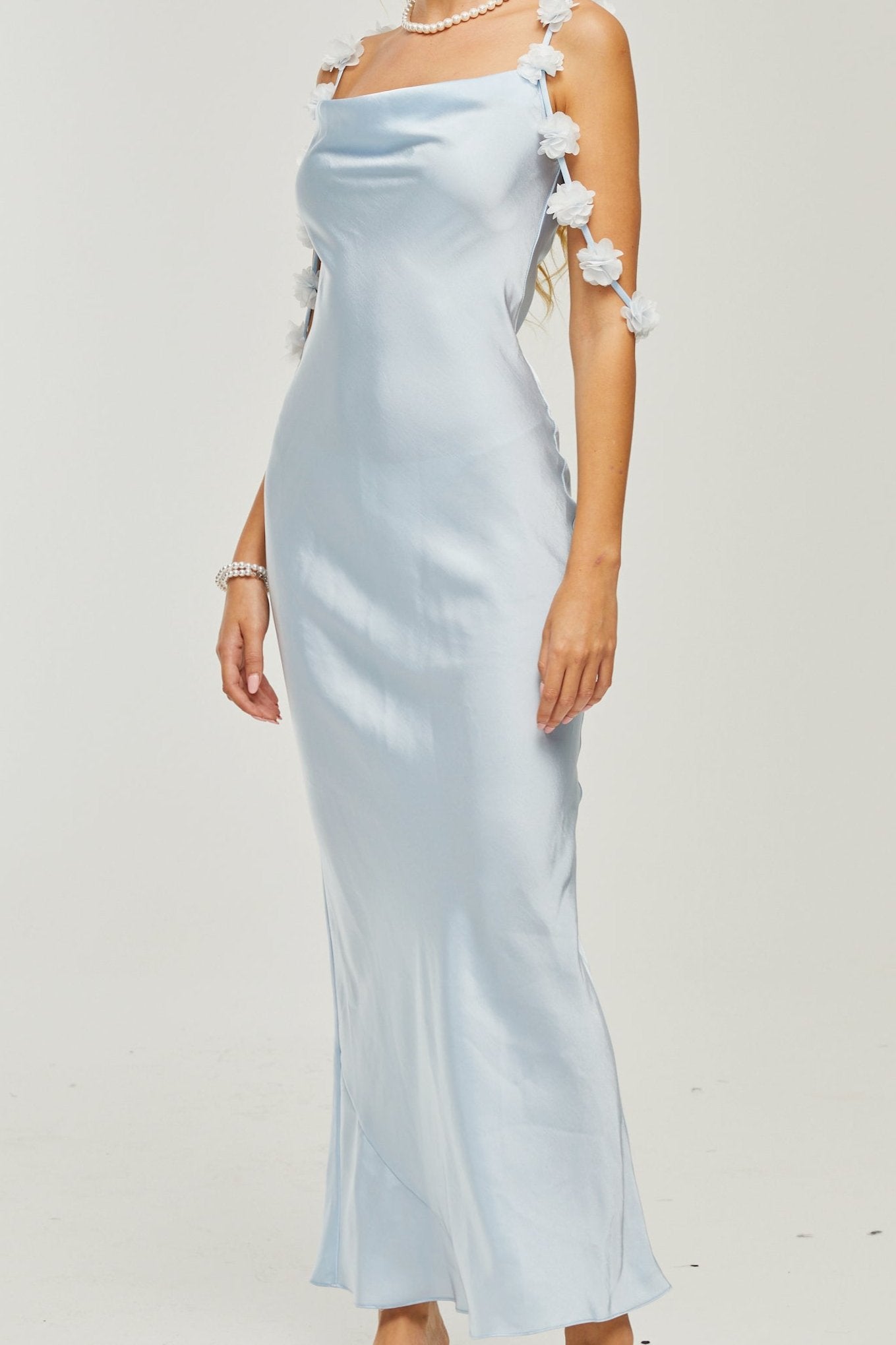 Elegant Floral Straps Satin Maxi Dress for Women - Perfect for Summer Beach Vacations, Weddings & Evening Parties