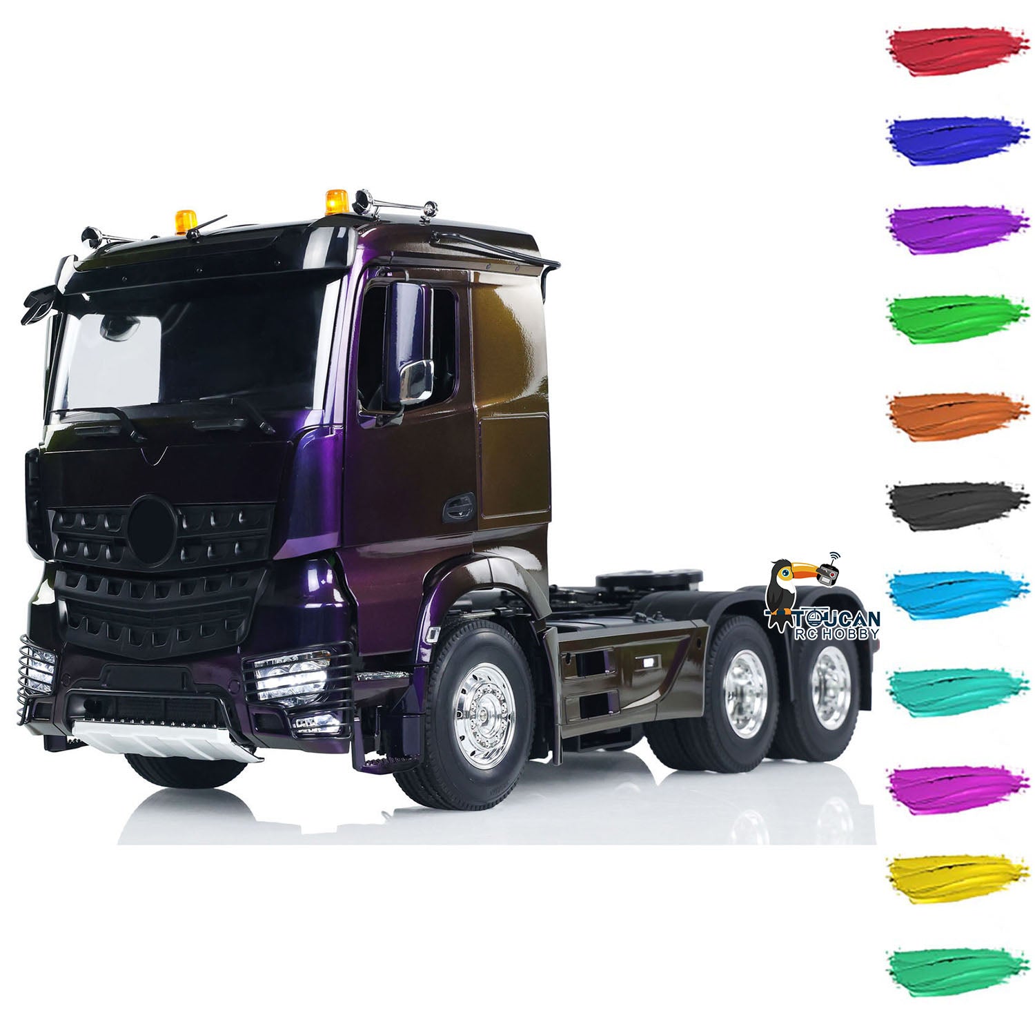 1/14 Scale 6x4 RC Tractor Truck - Remote Control Car with Realistic Light & Sound Effects, Rotating Roof Lights | PNP/RTR Options | Perfect for Construction Site Play, Off-Road Racing & Collector Display
