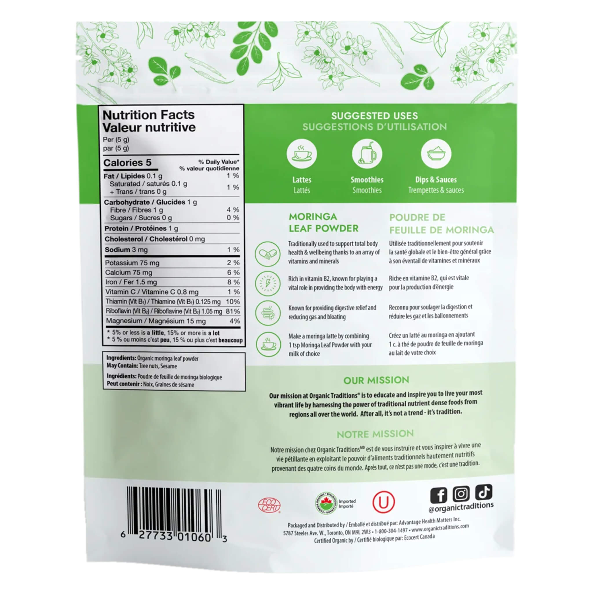 Organic Moringa Leaf Powder - 100% Pure, Nutrient-Rich Superfood for Energy & Immunity Boost - Perfect for Smoothies, Teas & Healthy Recipes