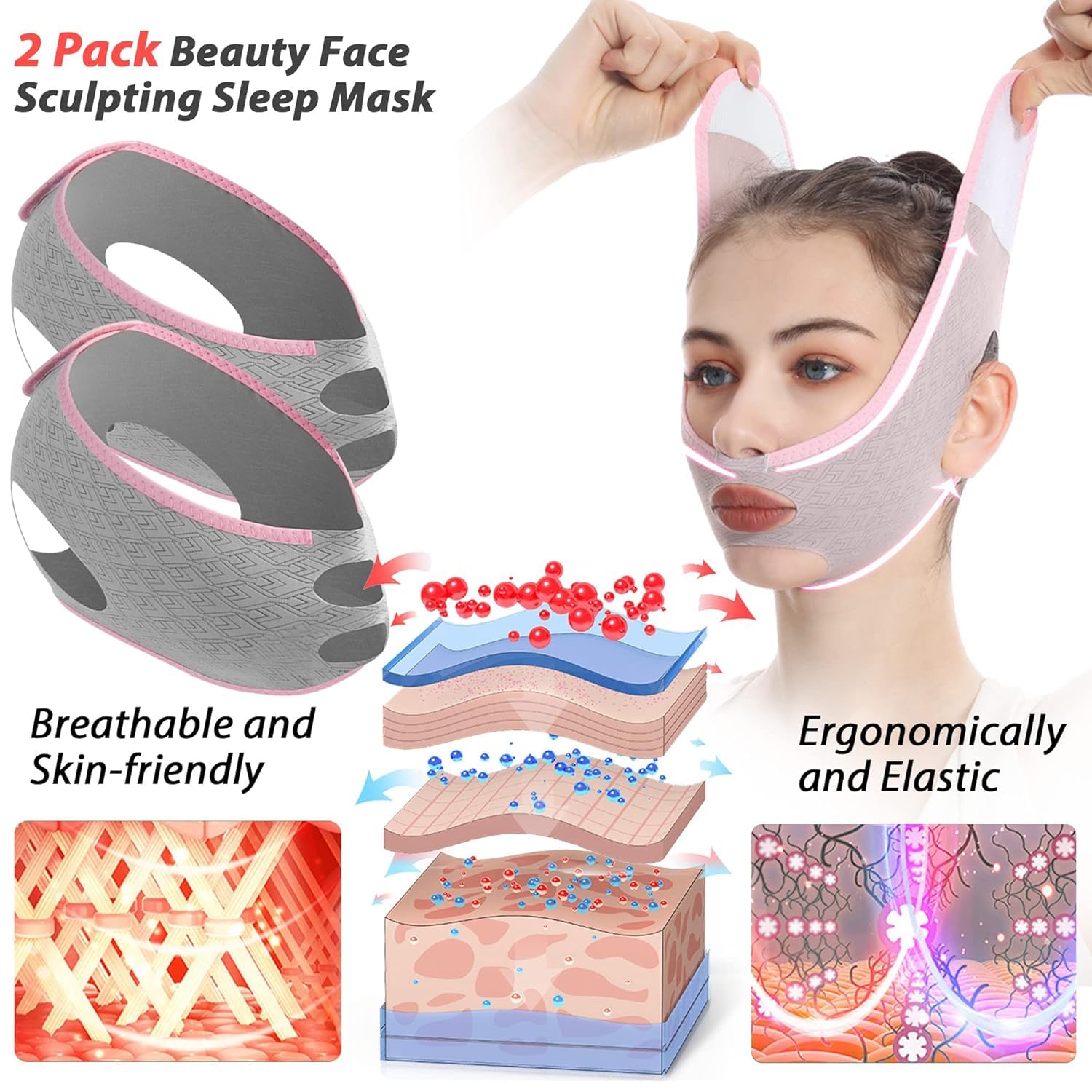 JIAVAXA Double Chin Reducer & V Line Face Mask - 2024 New Chin Up Patch, Slimming Chin Strap for Face Lifting & Tightening | Anti-Sagging V-Shaped Face Belt for Sleeping & Daily Use
