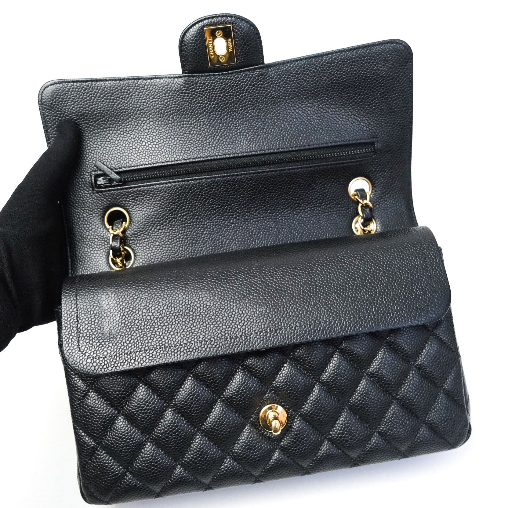 Chanel Classic Medium Double Flap Bag Black Caviar Leather with Gold Hardware - Luxury Handbag for Women, Perfect for Work, Evening Events & Special Occasions