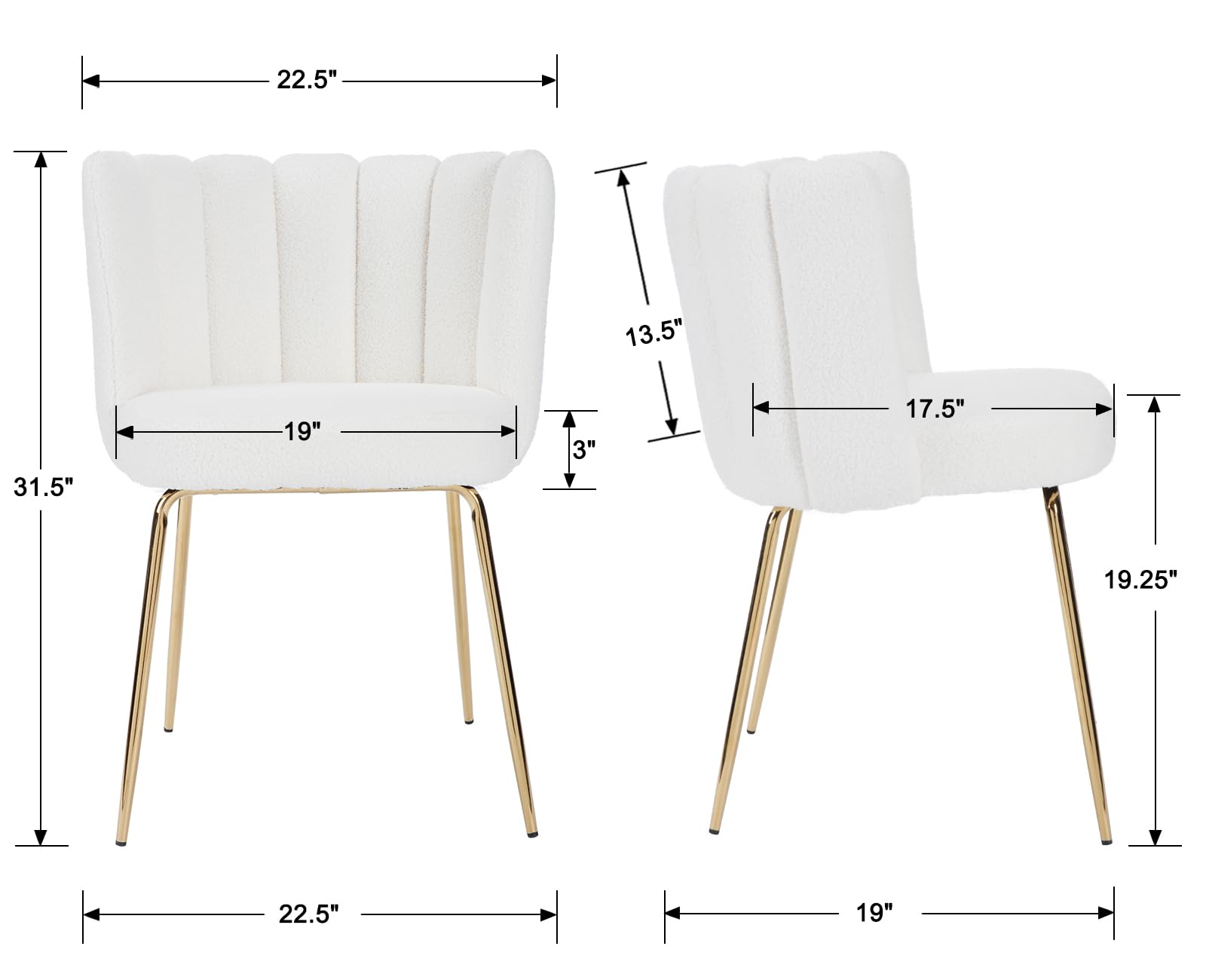 Modern White Dining Room Chairs Set of 2 - Upholstered Accent Side Chairs with Gold Metal Legs for Kitchen, Living Room & Dining Room - Perfect for Small Spaces, Breakfast Nooks and Contemporary Home Decor