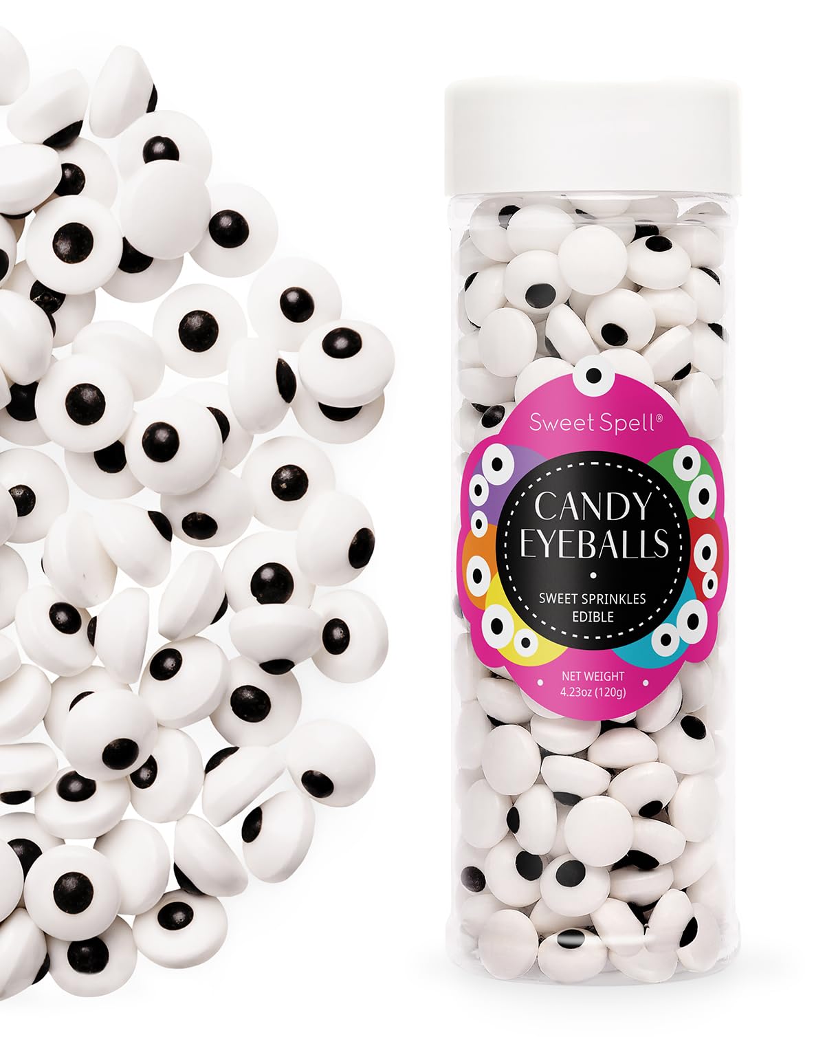 Sweet Spell Edible Candy Eyeballs - 260 Pieces (10mm) for Halloween Baking Decorations - Perfect for Cookies, Cakes, Cupcakes & DIY Desserts - 120g/4.2oz Bulk Sprinkles