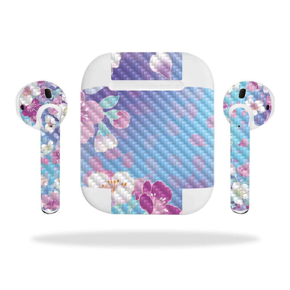 Premium Carbon Fiber Skin for Apple AirPods - Blue Petals Design | Protective & Durable Textured Cover | Easy to Apply & Remove | Made in USA | Perfect for Gym, Travel & Everyday Use
