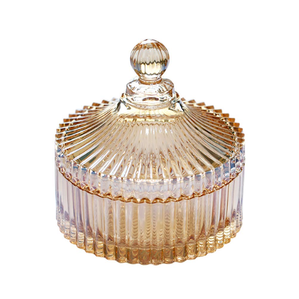 10oz Amber Glass Candy Dish with Lid - Decorative Crystal Covered Candy Jar, Apothecary Jar for Wedding Buffet, Home & Office Desk Decor - Perfect for Parties, Gifts & Candy Storage (300ml Capacity)