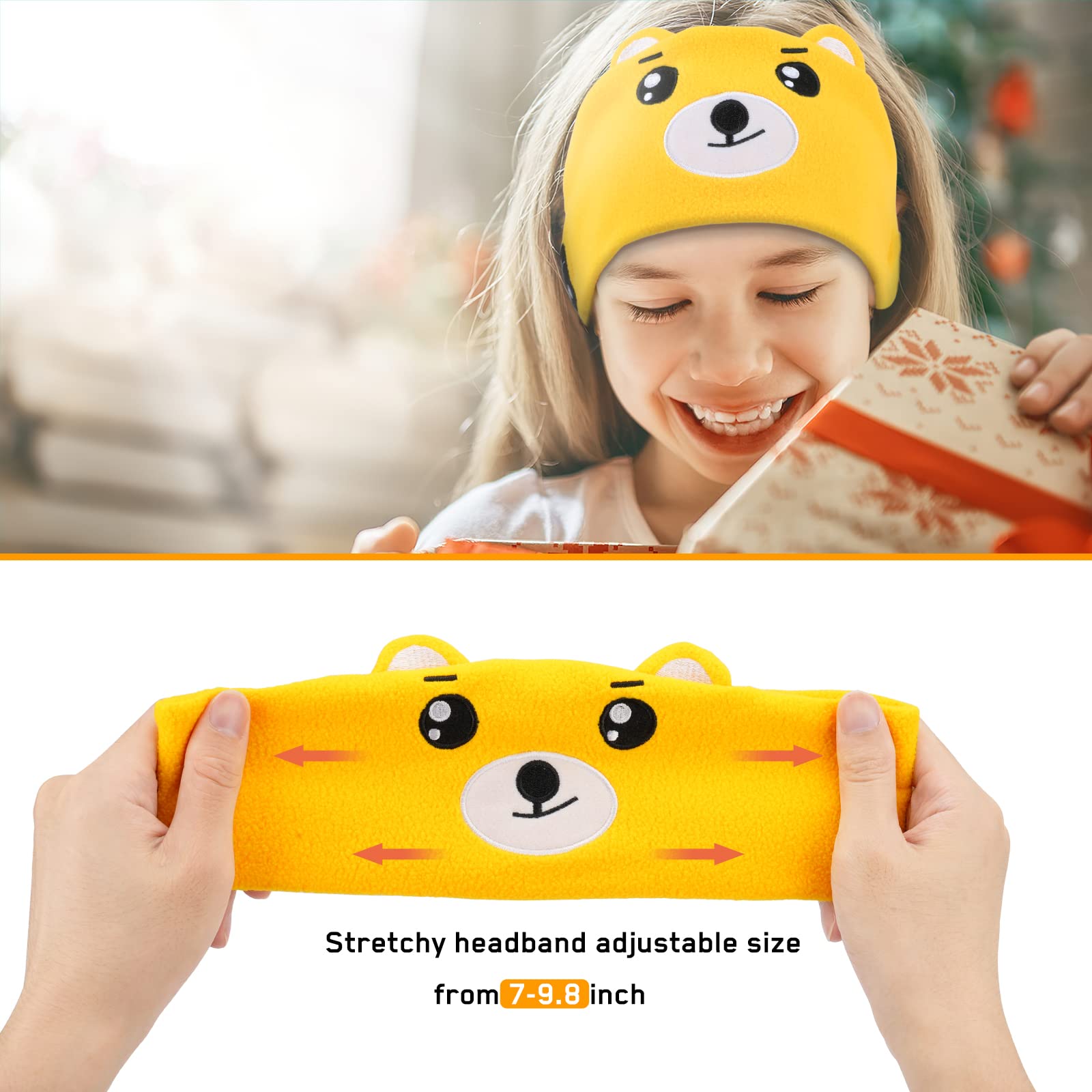 Laelr Kids Wireless Bluetooth Headband Headphones with Built-in Microphone - Soft Fleece Hi-Fi Stereo Headset with Super Bass, Voice Prompt & Sleep Eye Mask for Travel, Sleeping & Relaxation (Yellow) - Perfect for Airplane Trips, Nap Time & Meditation
