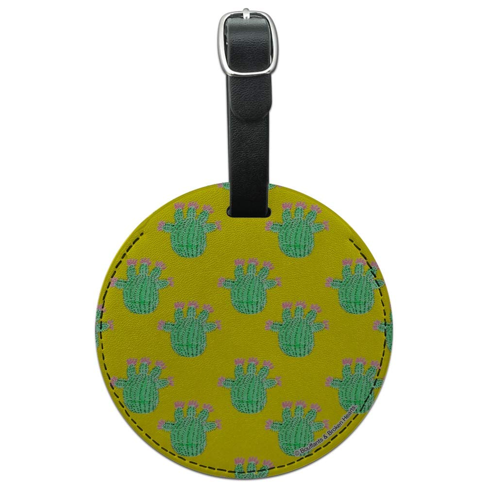 Fun Cactus Round Leather Luggage Tag - Durable Suitcase ID Card Holder for Travel Bags & Carry-Ons | Perfect for Vacation, Business Trips & Airport Identification