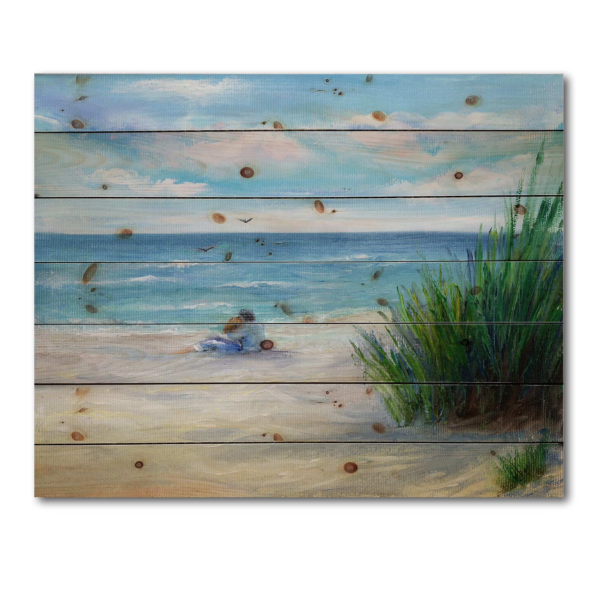 Romantic Beach Couple Nautical Wood Wall Art - Coastal Blue Wooden Decor for Living Room, Bedroom & Office - Large Pine Wood Wall Panels with Printed Design