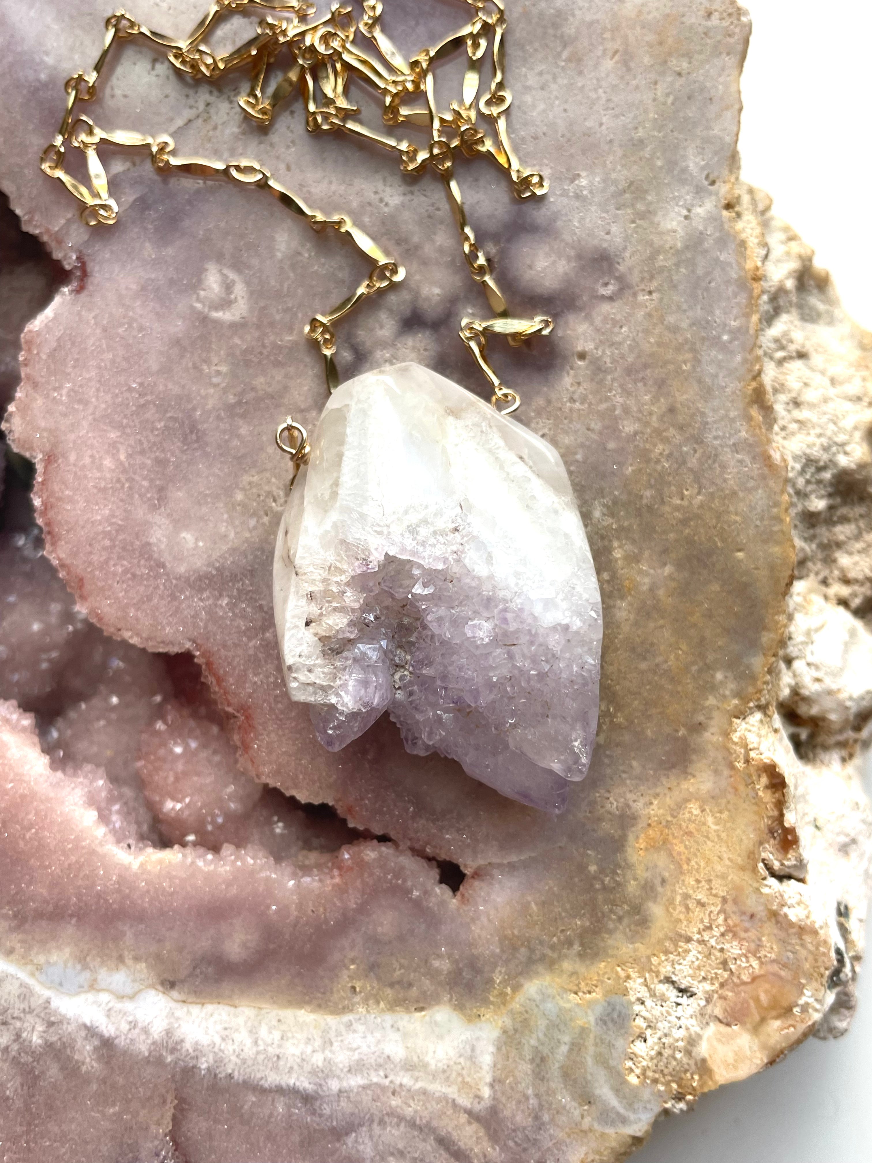 Spirit Quartz Amethyst Statement Necklace - 14K Gold Filled Pendant for Women | Elegant Boho Jewelry for Parties, Weddings & Special Occasions