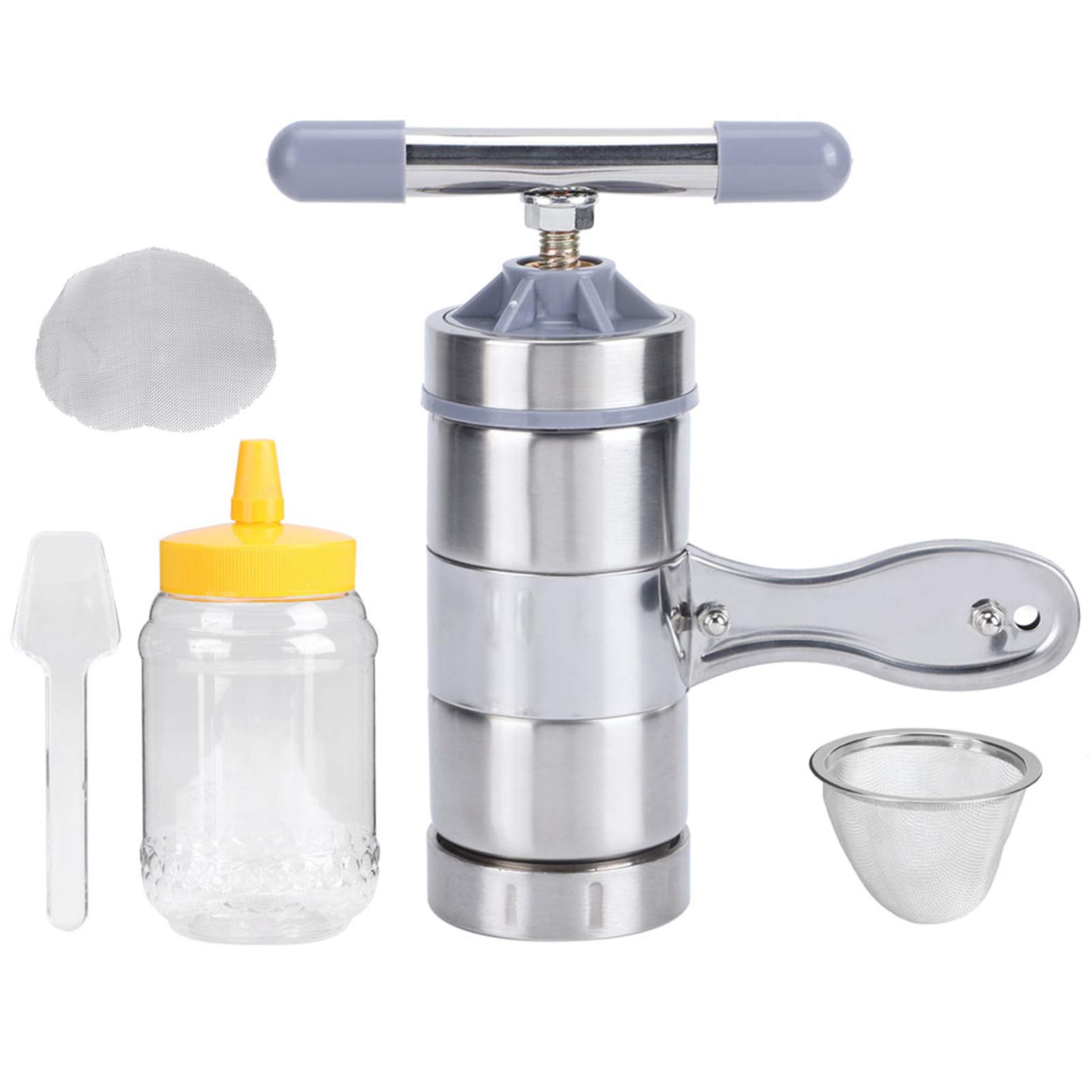 Stainless Steel Manual Honey Press with Filter - Non-Toxic Beekeeping Supplies & Handheld Honey Extractor Tool for Home Beekeepers & Honey Harvesting