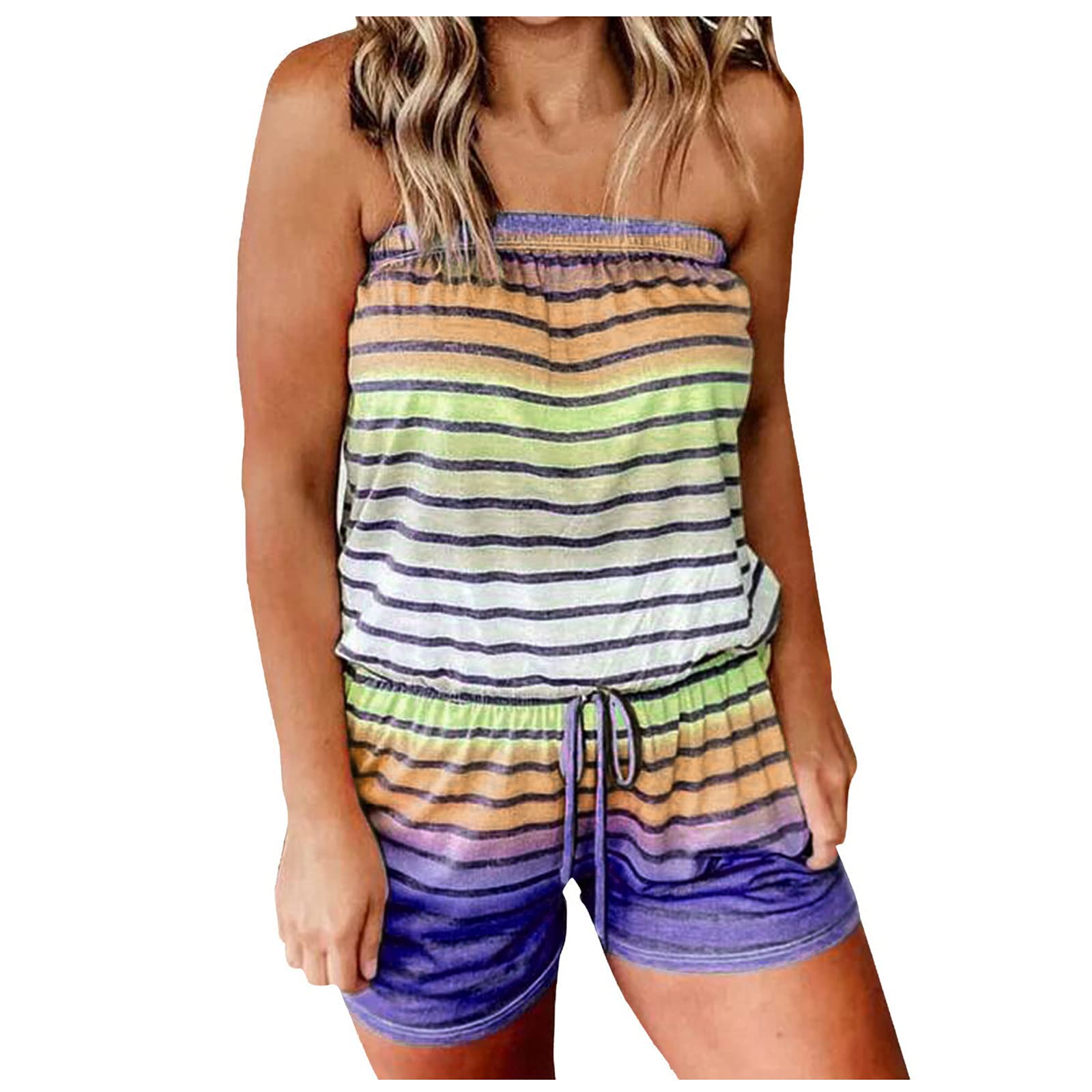 Women's Strapless Sleeveless Jumpsuit - Summer Beach Romper Shorts in Orange (XL) | Perfect for Vacations, Pool Parties & Casual Outings