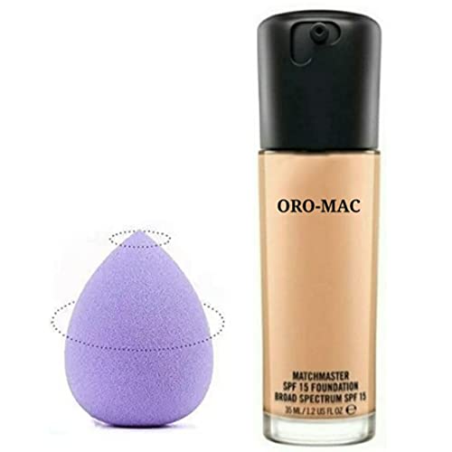 ORO-MAC Beauty Combo Matchmaster SPF 15 Foundation for All Skin Tones with Washable Beauty Blender Sponge (2-Pack) - Flawless Coverage for Daily Makeup & Special Occasions