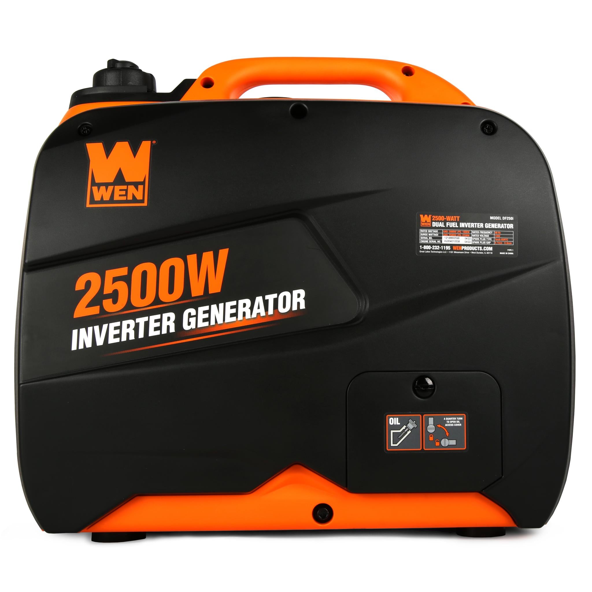 WEN DF250iX 2500W Super Quiet Portable Dual Fuel Inverter Generator with CO Sensor & Fuel Shut Off - Perfect for Camping, RV Trips & Emergency Power Backup