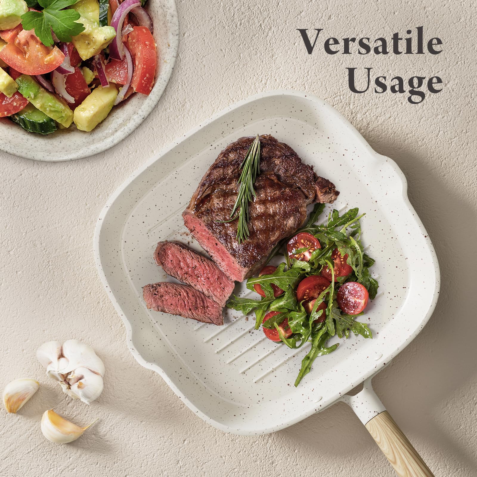 14-Piece Nonstick Ceramic Cookware Set - Large Capacity Pots and Pans with Utensils, PTFE/PFOA/PFAS Free, Healthy Induction Safe Kitchenware in Cream White - Perfect for Family Cooking & Professional Chefs