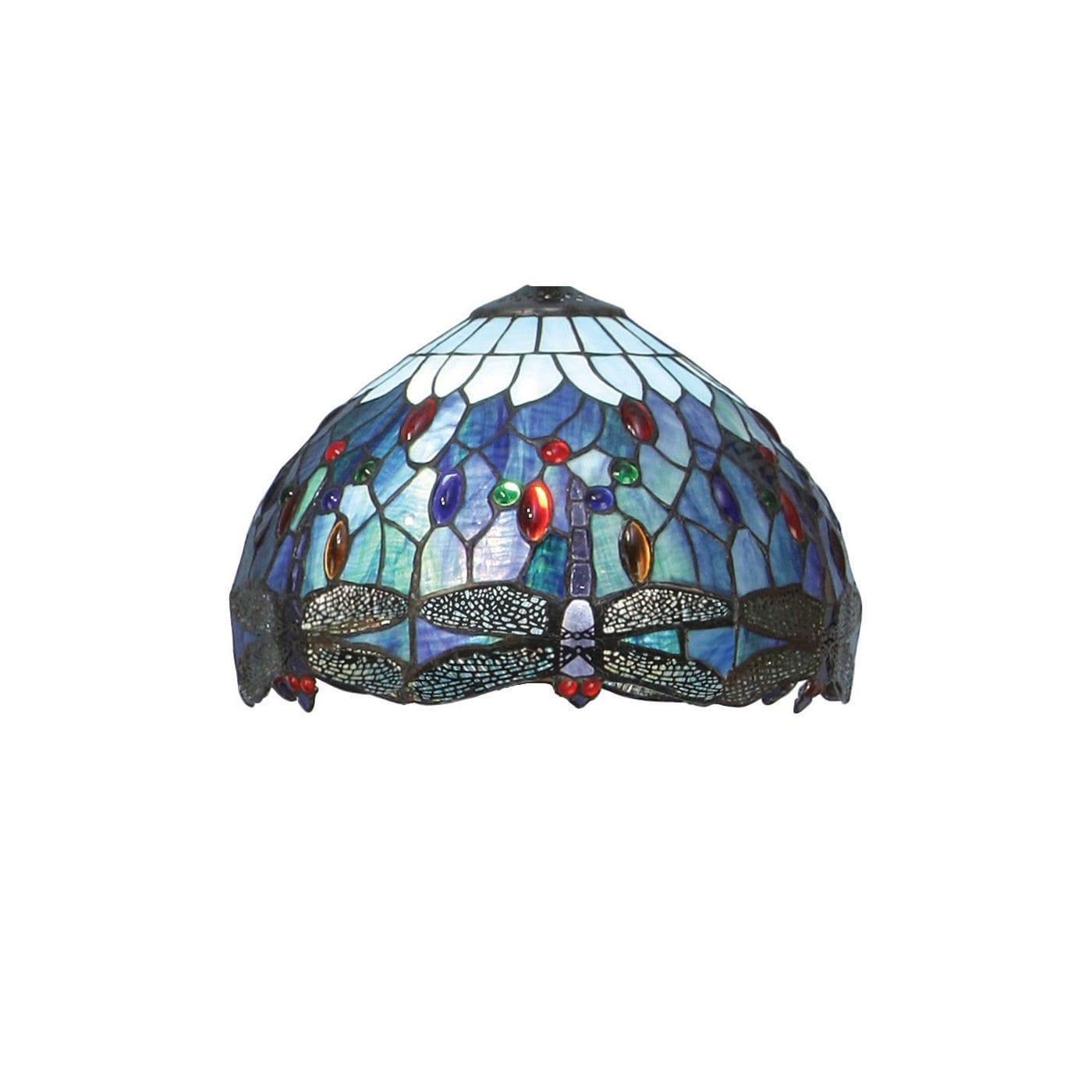 Blue Dragonfly Small Tiffany Lamp Shade - Handcrafted Stained Glass Light Fixture for Home Decor, Bedroom & Living Room Lighting
