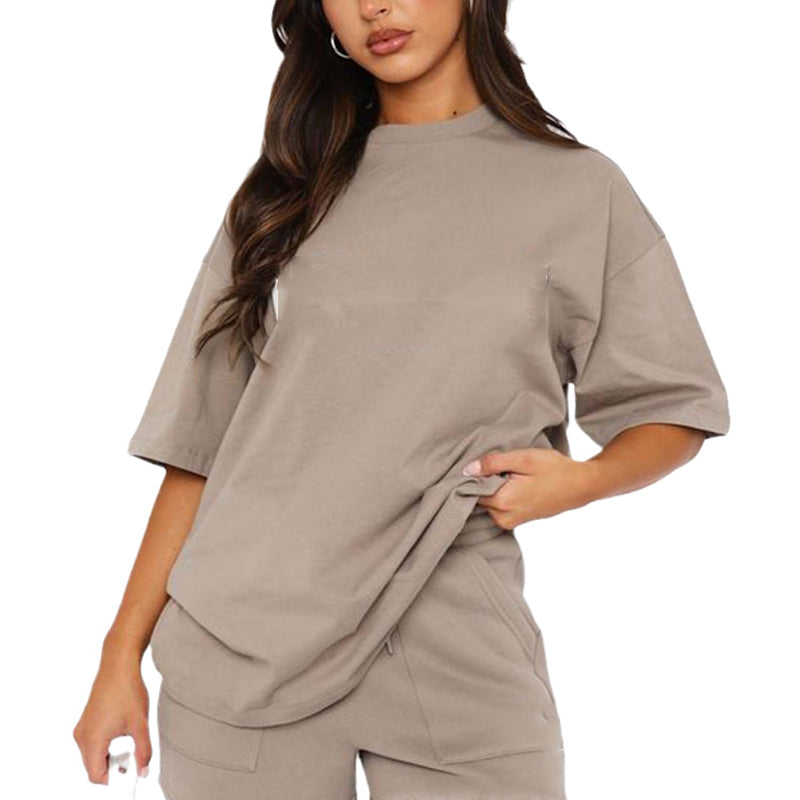 Women's Short Sleeve Pullover and Shorts 2-Piece Outfit Set - Casual Summer Lounge Wear for Beach, Vacation & Home Comfort