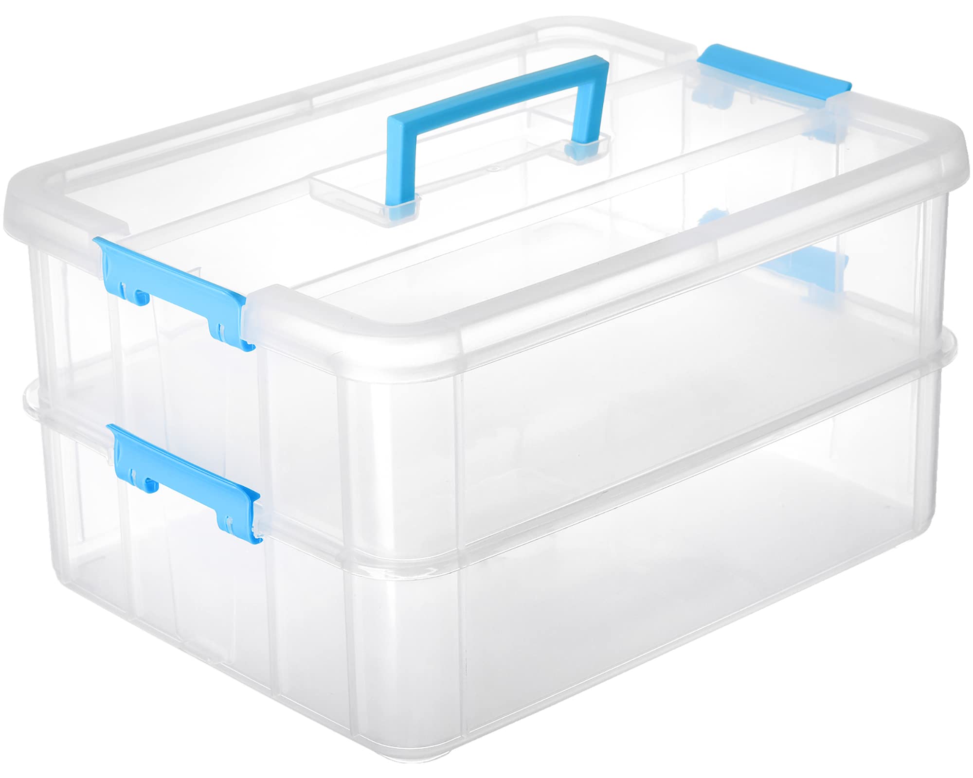 Yesland Large 2 Layer Stackable Storage Box with Handle - 13.75 x 10 x 7.5 Inch Plastic Craft Organizer Container for Stationery, Sewing, Art Supplies, Jewelry - Portable Stack & Carry Box for Home, Office, and DIY Projects