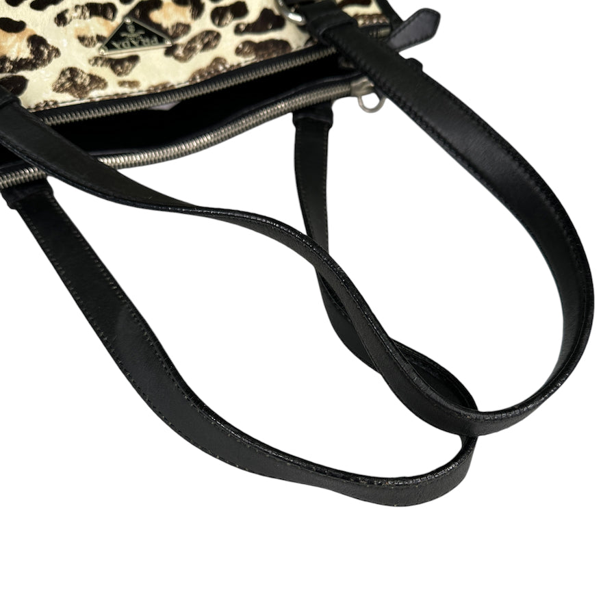 PRADA Women's Calf Hair Leopard Print Tote Bag - Stylish Designer Handbag for Work, Travel & Everyday Use